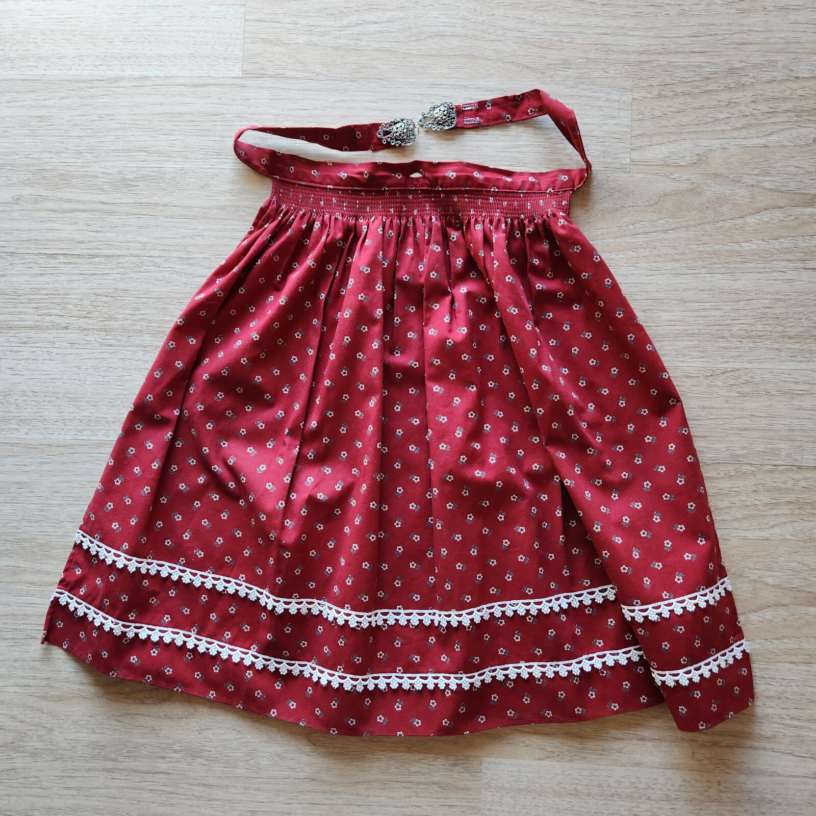 Vintage Ernst Licht 2 Piece Oktoberfest Prairie Dress Lace Trim Floral Red Sz.8 - Thumbnail 4