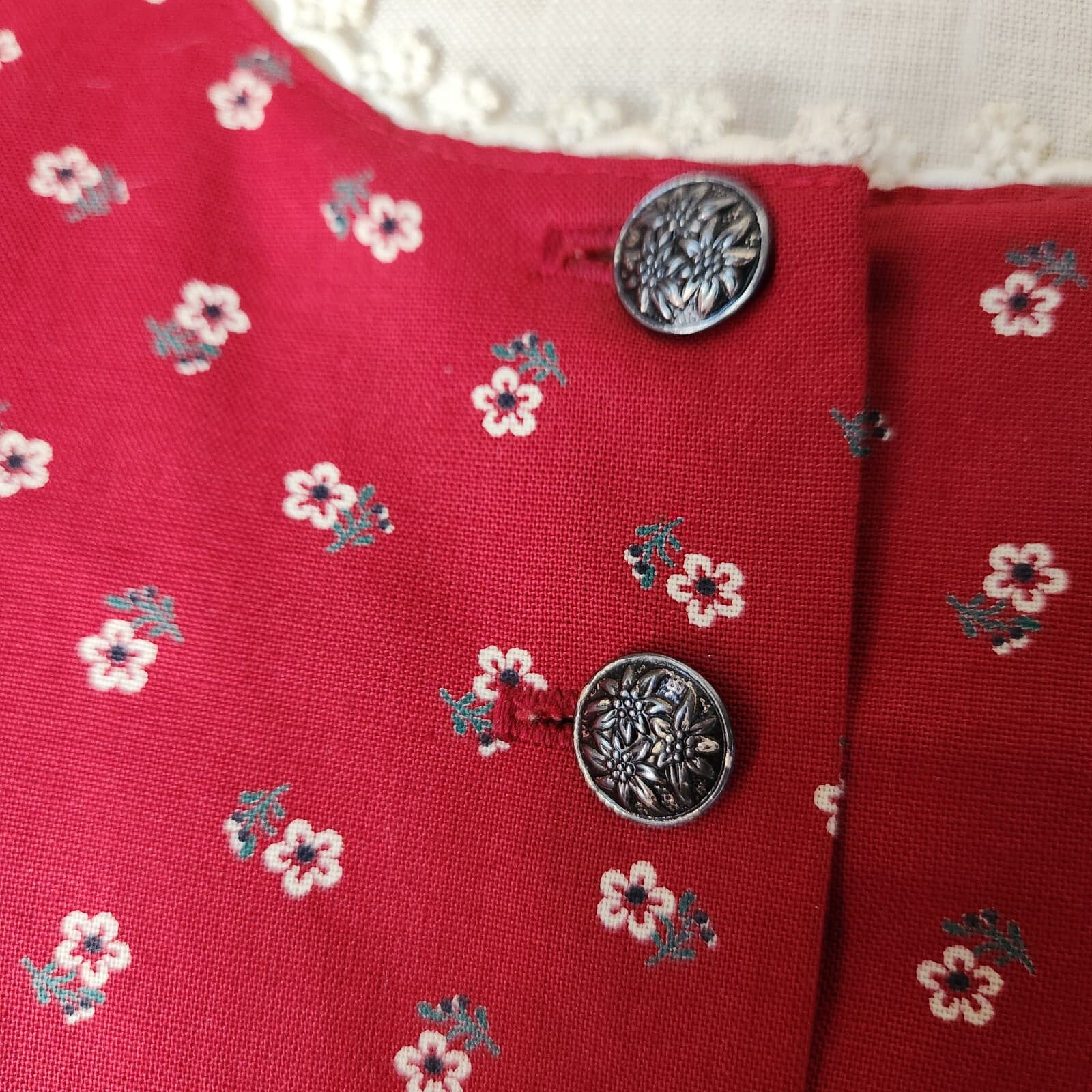 Vintage Ernst Licht 2 Piece Oktoberfest Prairie Dress Lace Trim Floral Red Sz.8 - Thumbnail 6