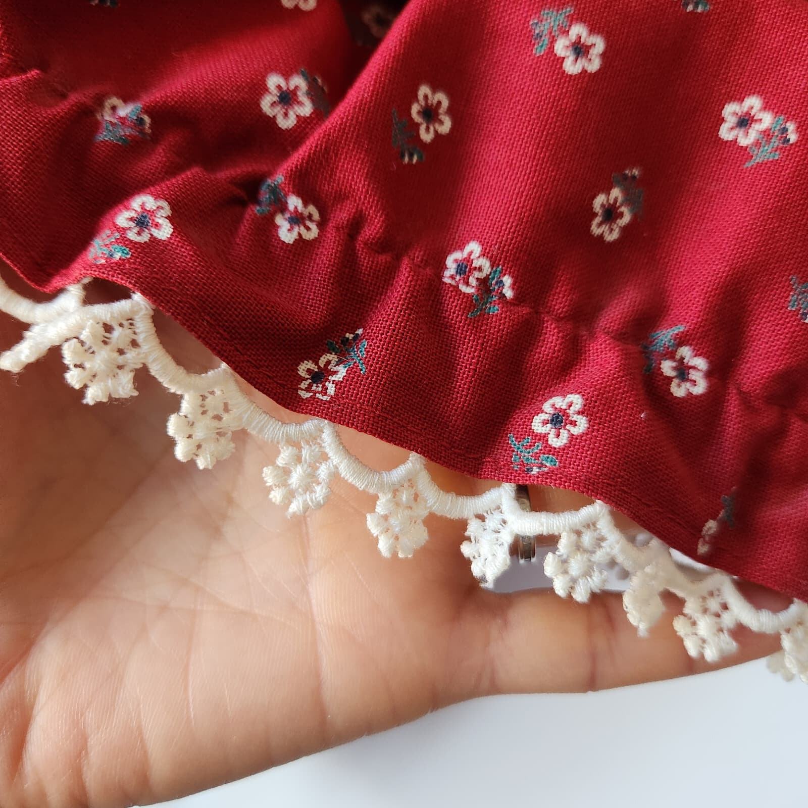 Vintage Ernst Licht 2 Piece Oktoberfest Prairie Dress Lace Trim Floral Red Sz.8 - Thumbnail 7