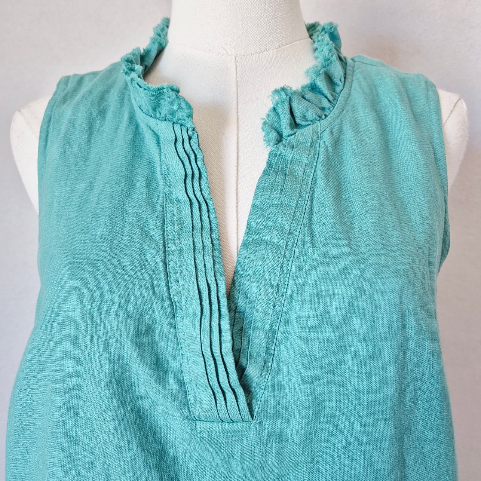 NWT Tommy Bahama Linen Two Palms Double Ruffle Mini Dress Sleeveless Green Sz.L - Thumbnail 3
