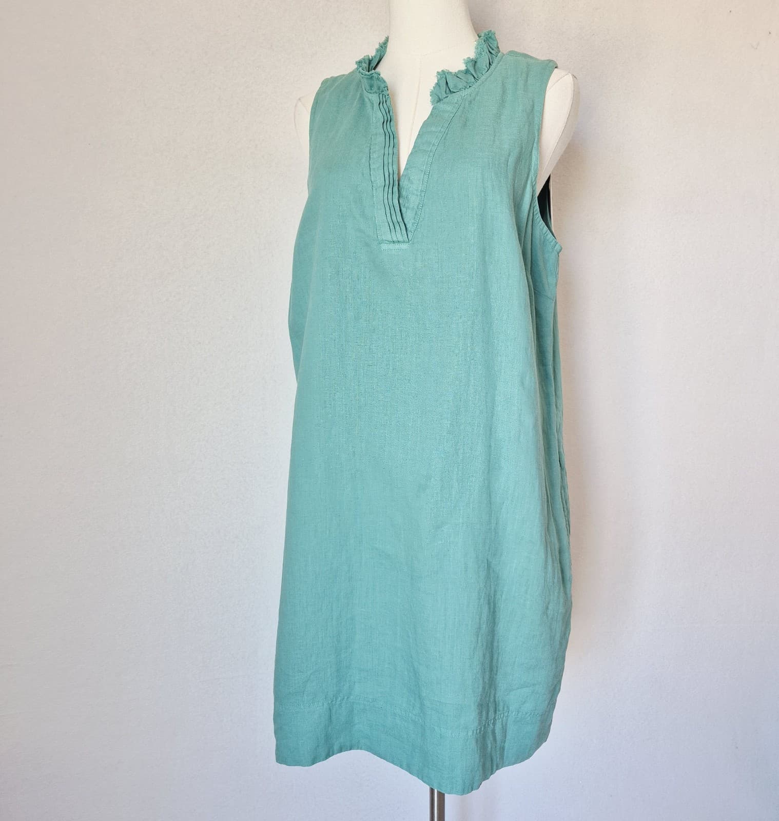 NWT Tommy Bahama Linen Two Palms Double Ruffle Mini Dress Sleeveless Green Sz.L - Thumbnail 4