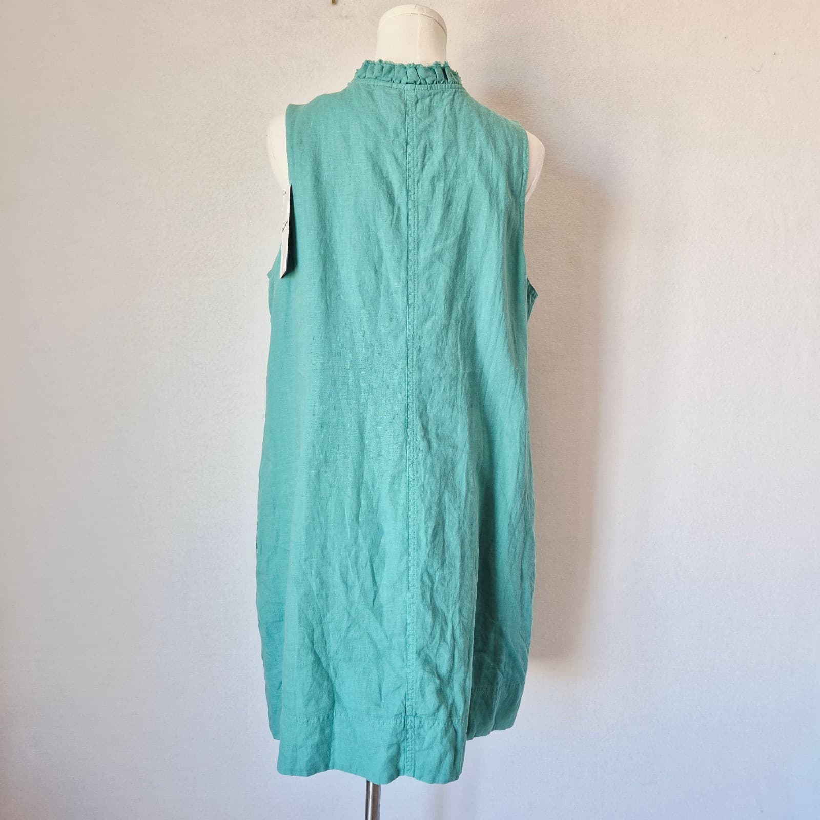 NWT Tommy Bahama Linen Two Palms Double Ruffle Mini Dress Sleeveless Green Sz.L - Thumbnail 6