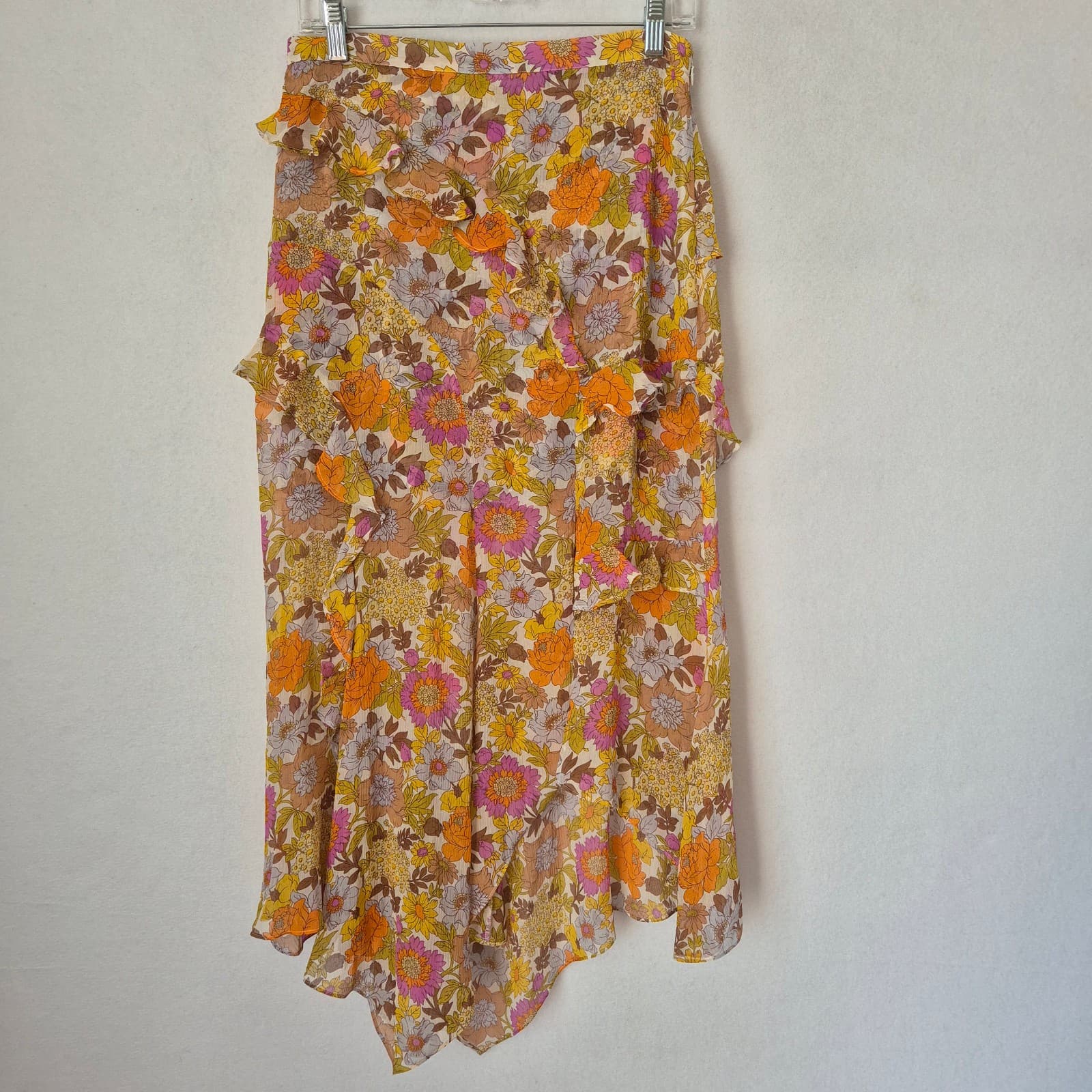 Veronica Beard Eleonora Silk Sheer Chiffon Slit Ruffle Floral Midi Skirt Women 8 - Thumbnail 3