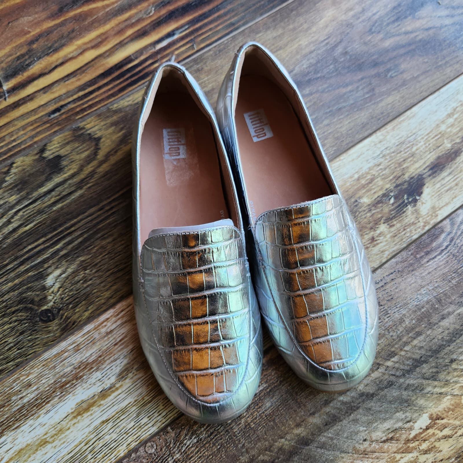 NWoB Fitflop Lena Croc-Embossed Silver Metallic Leather Loafer Flat Women's US5 - Thumbnail 4