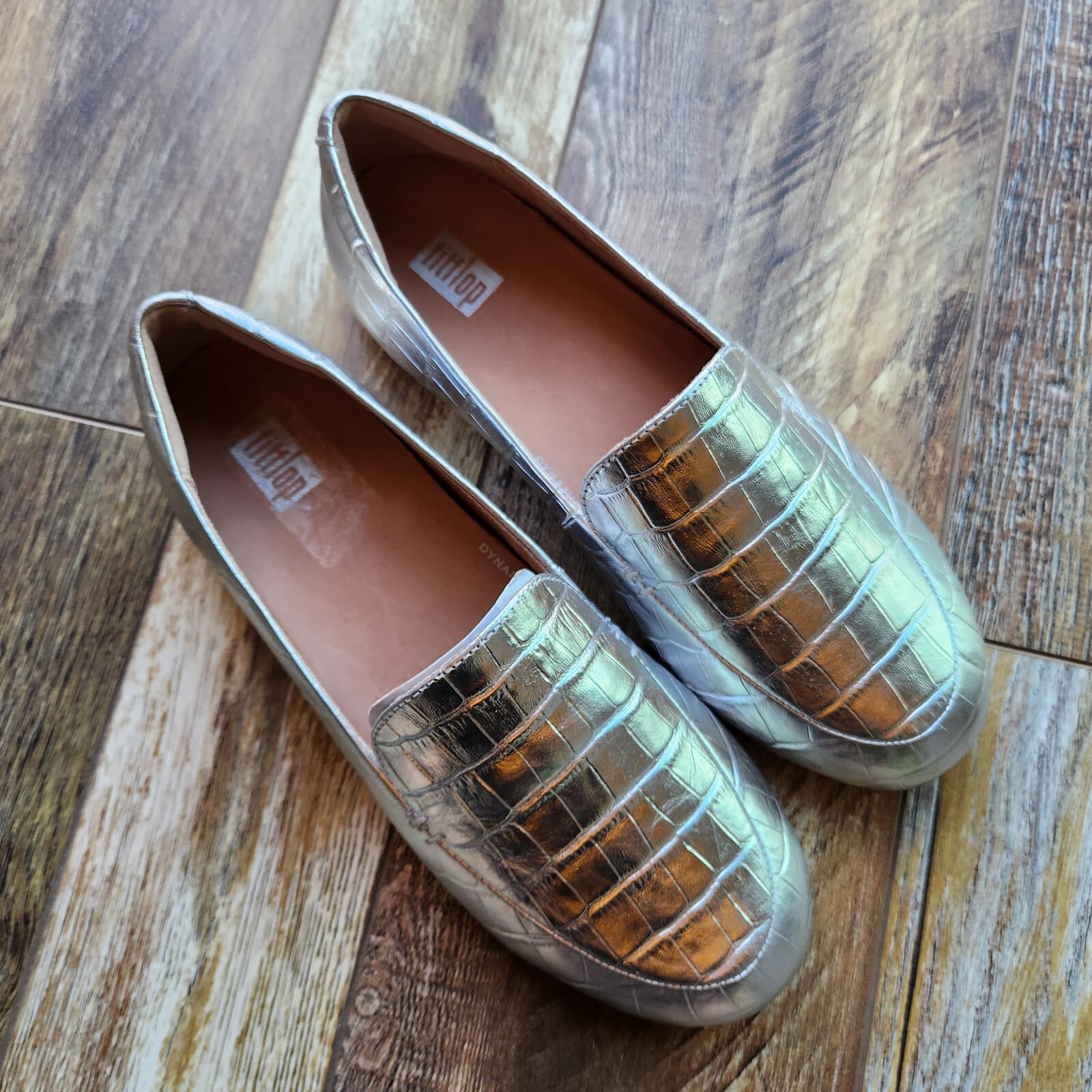NWoB Fitflop Lena Croc-Embossed Silver Metallic Leather Loafer Flat Women's US5 - Thumbnail 7