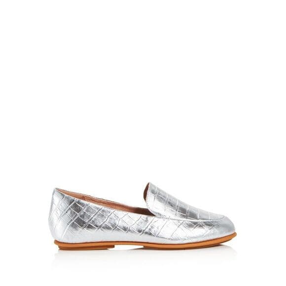 NWoB Fitflop Lena Croc-Embossed Silver Metallic Leather Loafer Flat Women's US5 - Thumbnail 8
