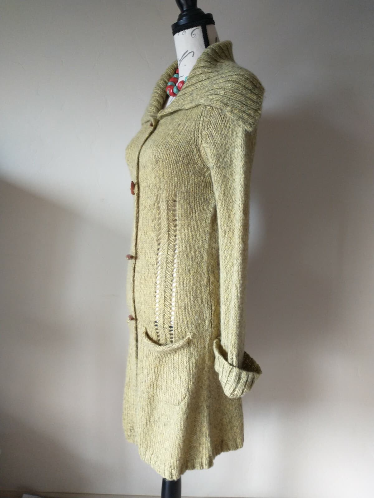 CHELSEA & VIOLET Mohair Blend Long Cardigan Wooden Button Green Women Sz.XS - Thumbnail 5