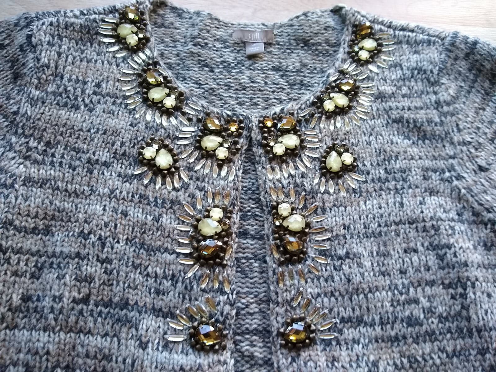 J.Jill Women Wool Camel Blend Cardigan Sweater Bead-embellished Gray Sz.M - Thumbnail 7