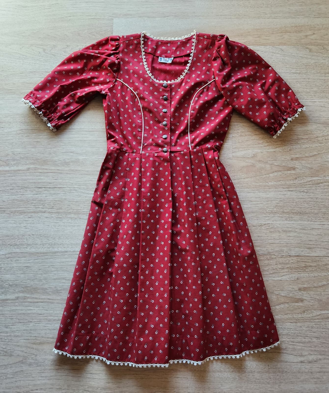 Vintage Ernst Licht 2 Piece Oktoberfest Prairie Dress Lace Trim Floral Red Sz.8 - Thumbnail 10