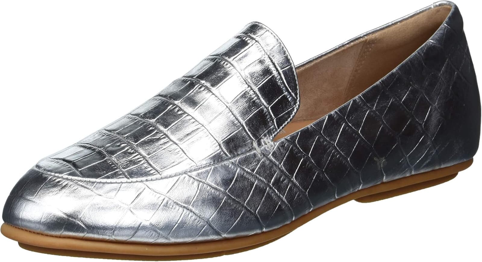 NWoB Fitflop Lena Croc-Embossed Silver Metallic Leather Loafer Flat Women's US5 - Thumbnail 3