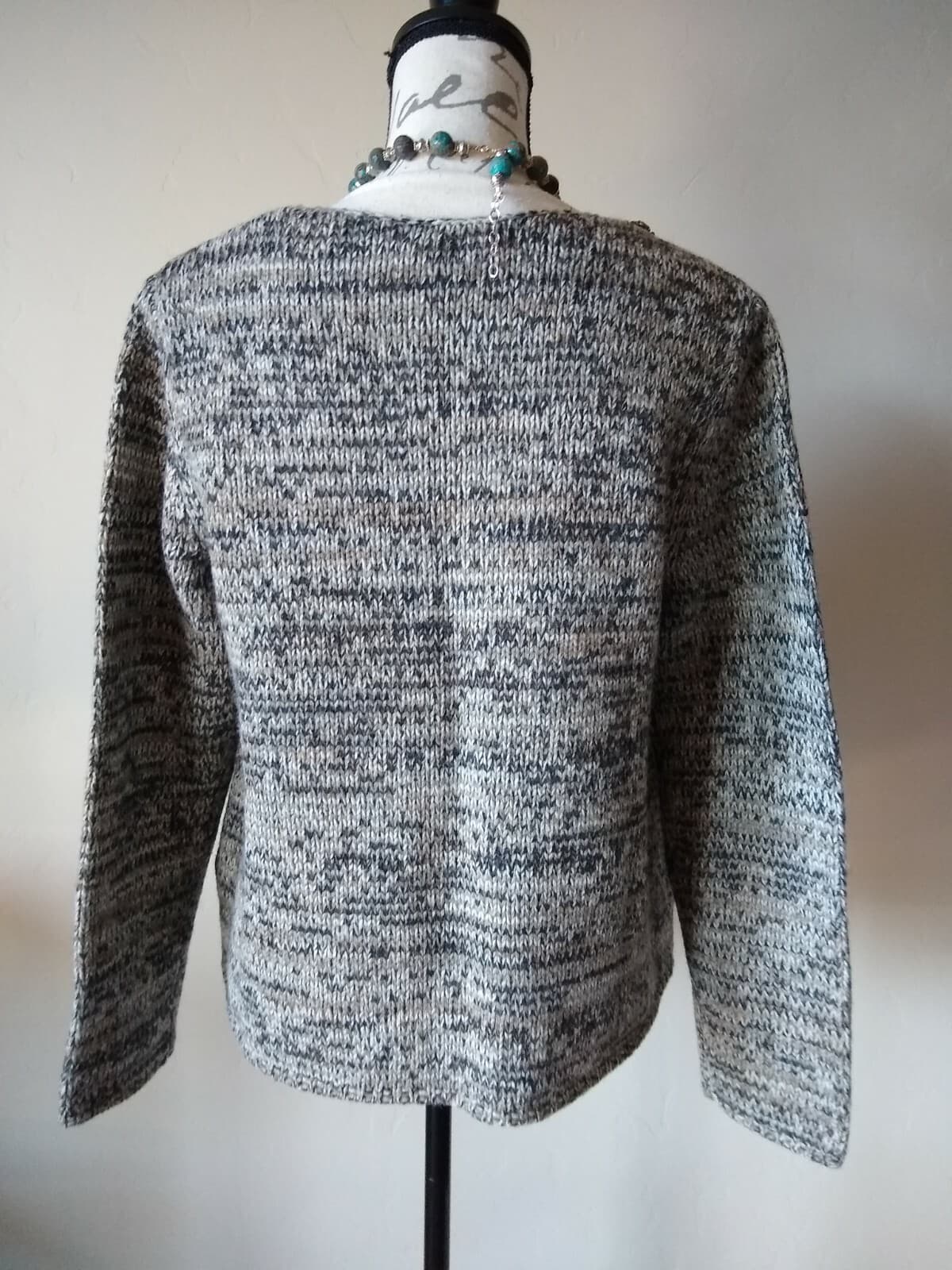 J.Jill Women Wool Camel Blend Cardigan Sweater Bead-embellished Gray Sz.M - Thumbnail 5
