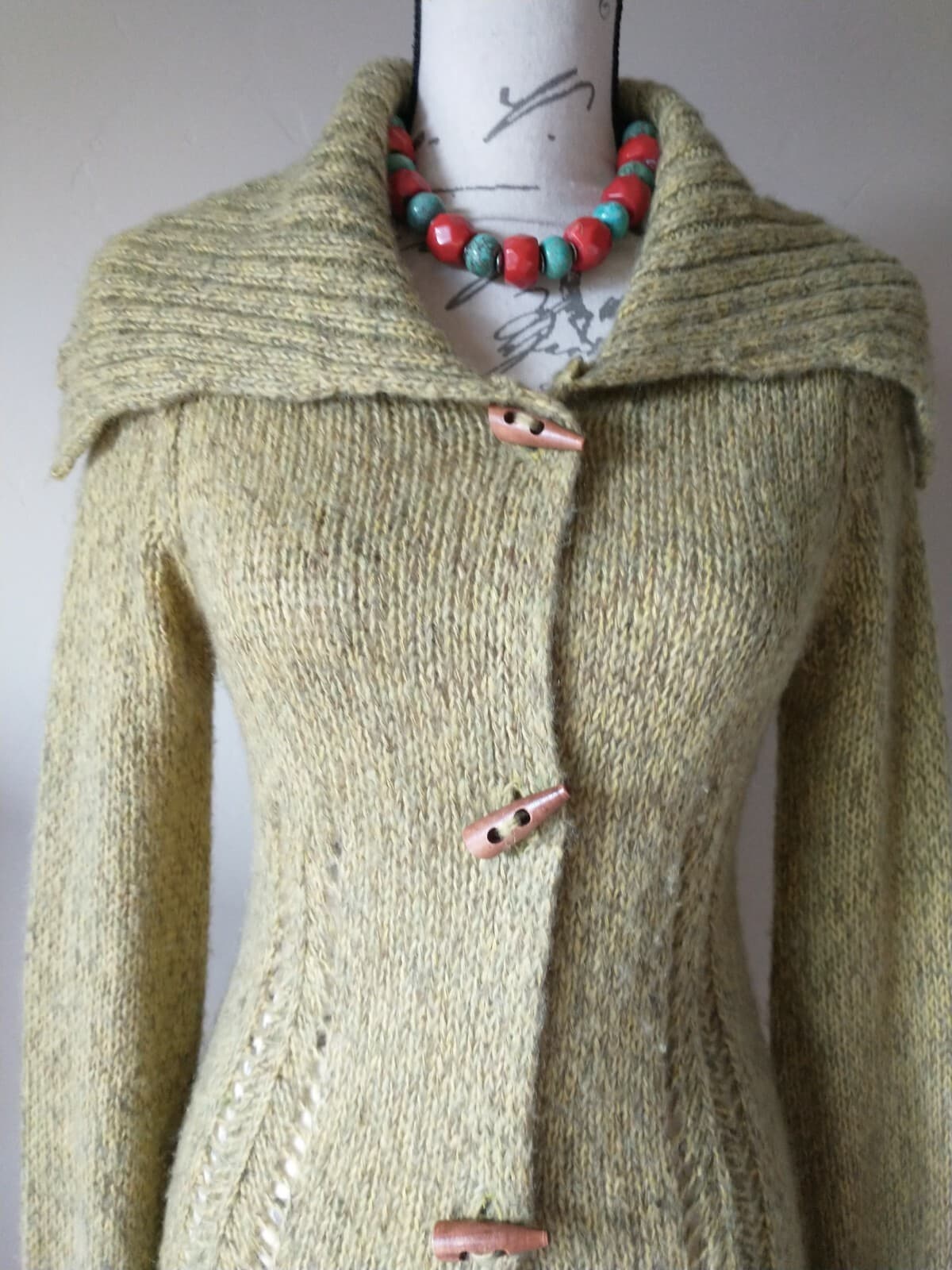 CHELSEA & VIOLET Mohair Blend Long Cardigan Wooden Button Green Women Sz.XS - Thumbnail 4