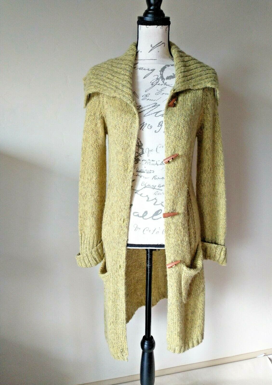 CHELSEA & VIOLET Mohair Blend Long Cardigan Wooden Button Green Women Sz.XS - Thumbnail 3