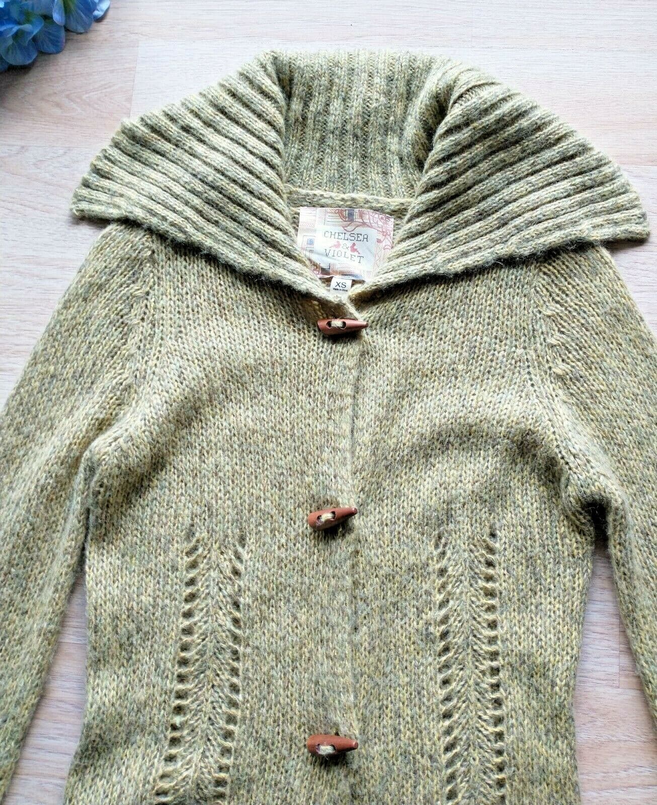 CHELSEA & VIOLET Mohair Blend Long Cardigan Wooden Button Green Women Sz.XS - Thumbnail 9