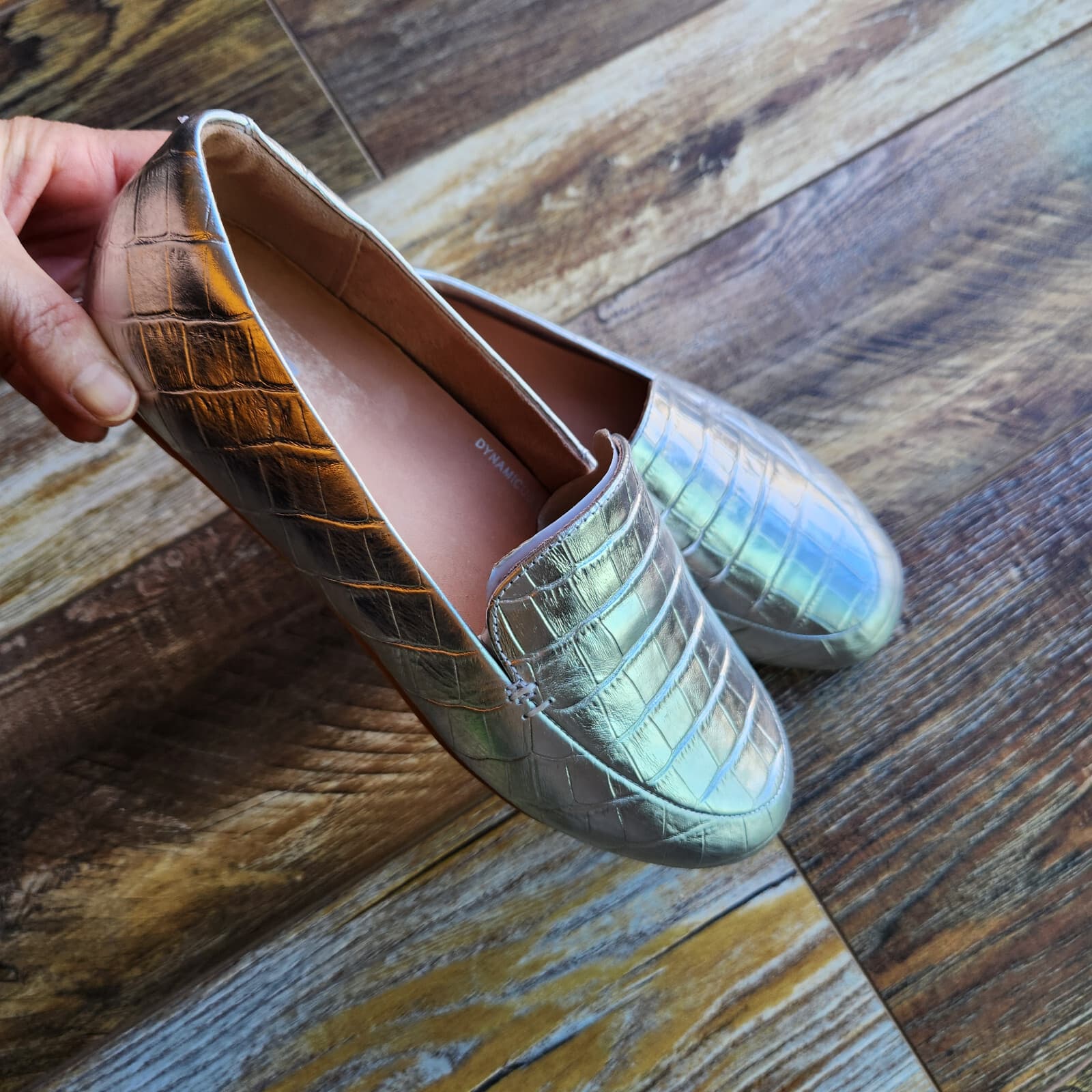 NWoB Fitflop Lena Croc-Embossed Silver Metallic Leather Loafer Flat Women's US5 - Thumbnail 15