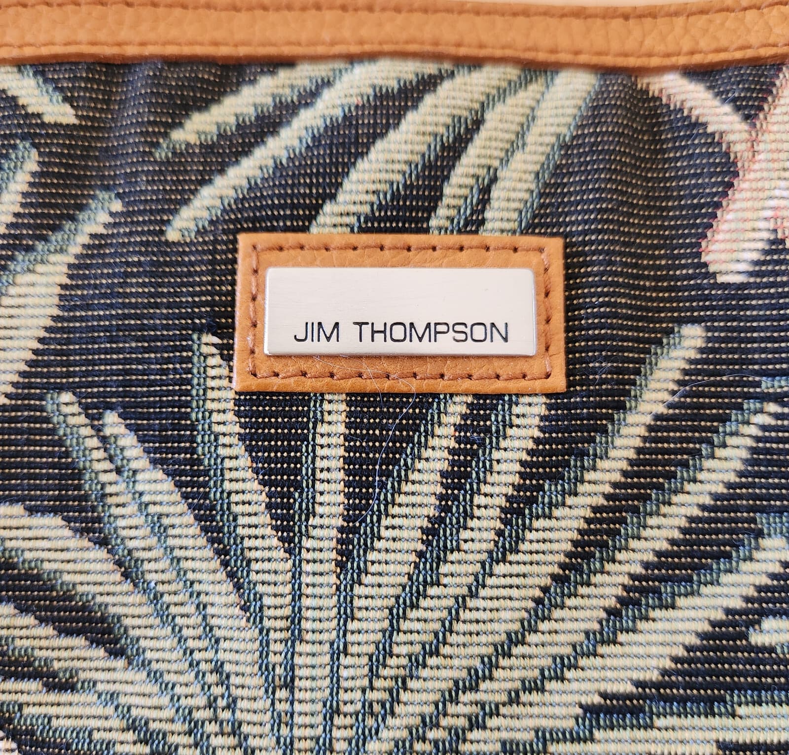 JIM THOMPSON Palm Leaf Jacqurd Fabric Leather Handle Pouch Clutch Bag Silk Liner - Thumbnail 3