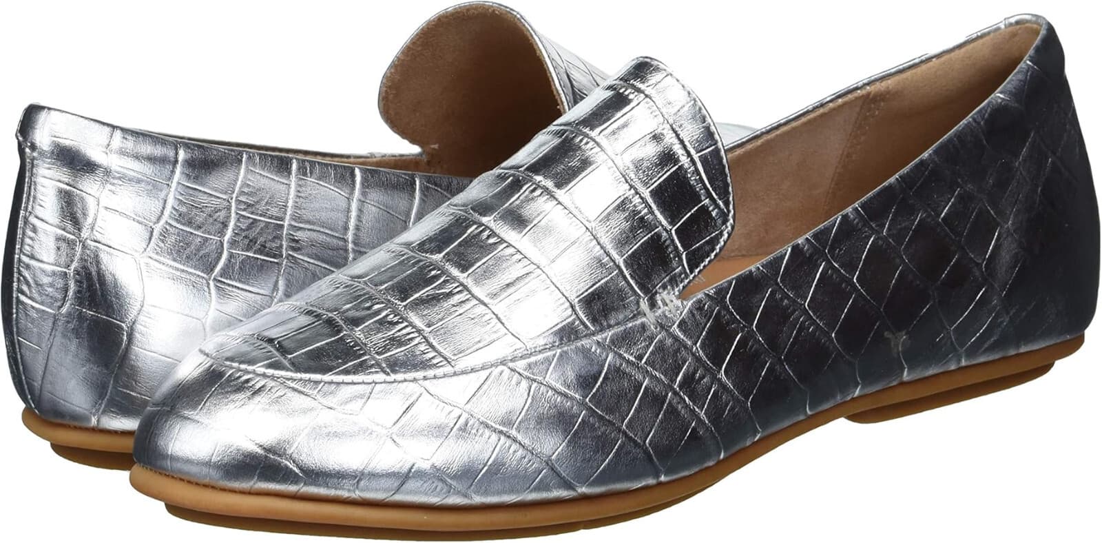 NWoB Fitflop Lena Croc-Embossed Silver Metallic Leather Loafer Flat Women's US5 - Thumbnail 5