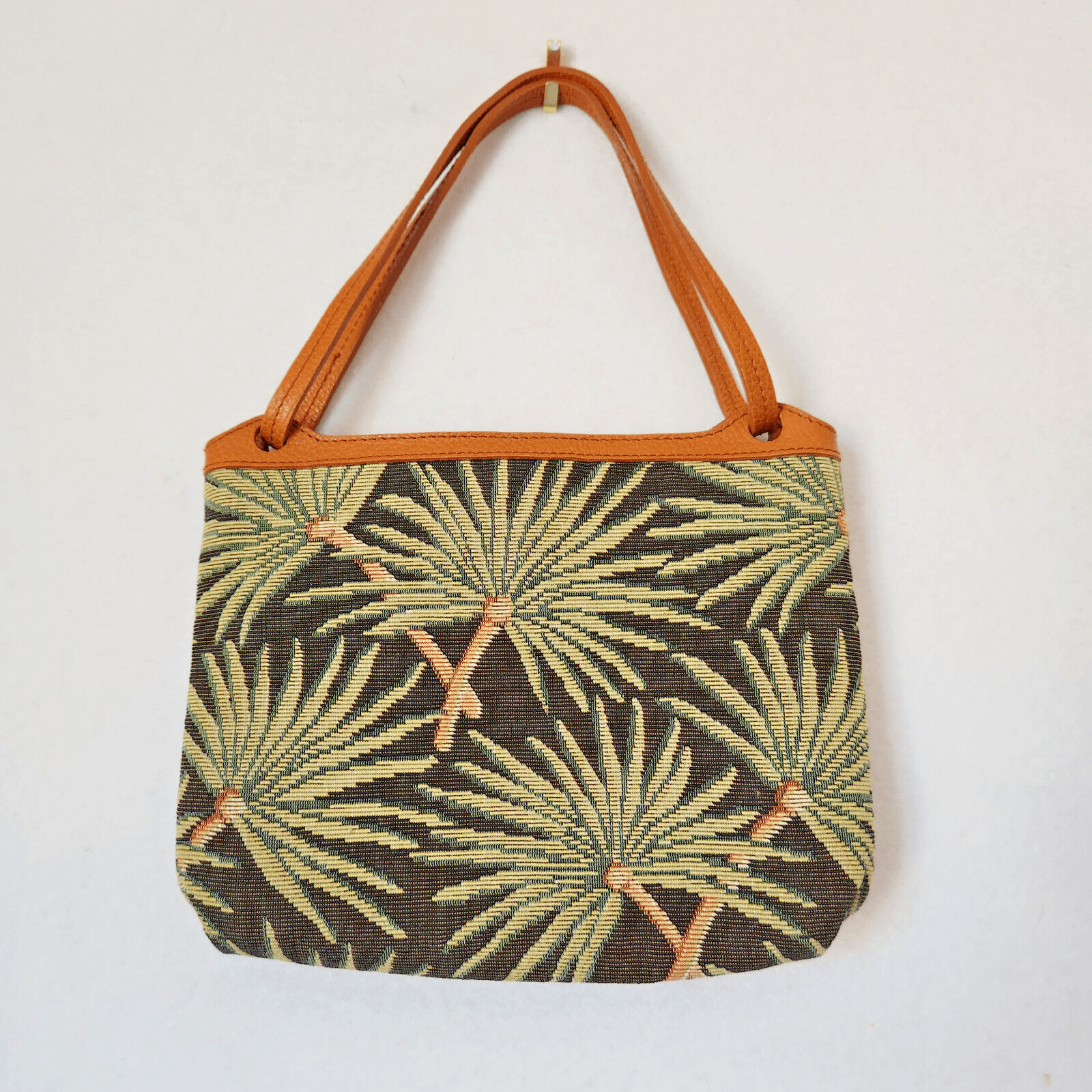 JIM THOMPSON Palm Leaf Jacqurd Fabric Leather Handle Pouch Clutch Bag Silk Liner - Thumbnail 5