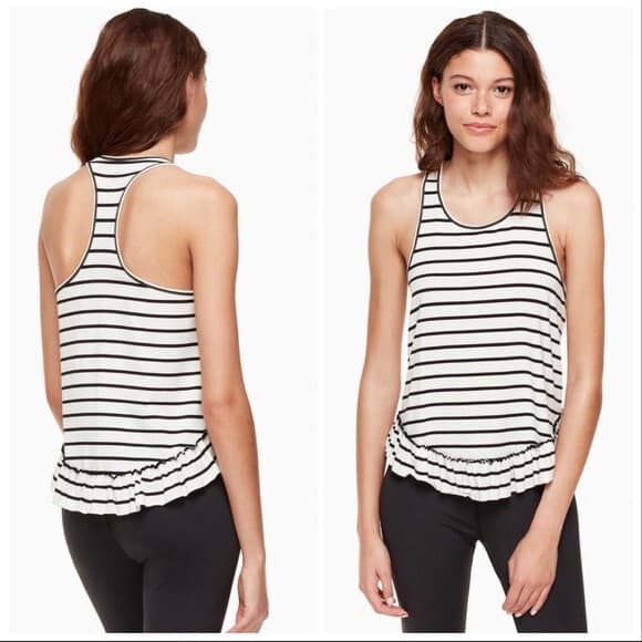 Kate Spade New York Stripe Ruffle Tank Top Modal Buttery-Knit White Black Sz.M - Thumbnail 3