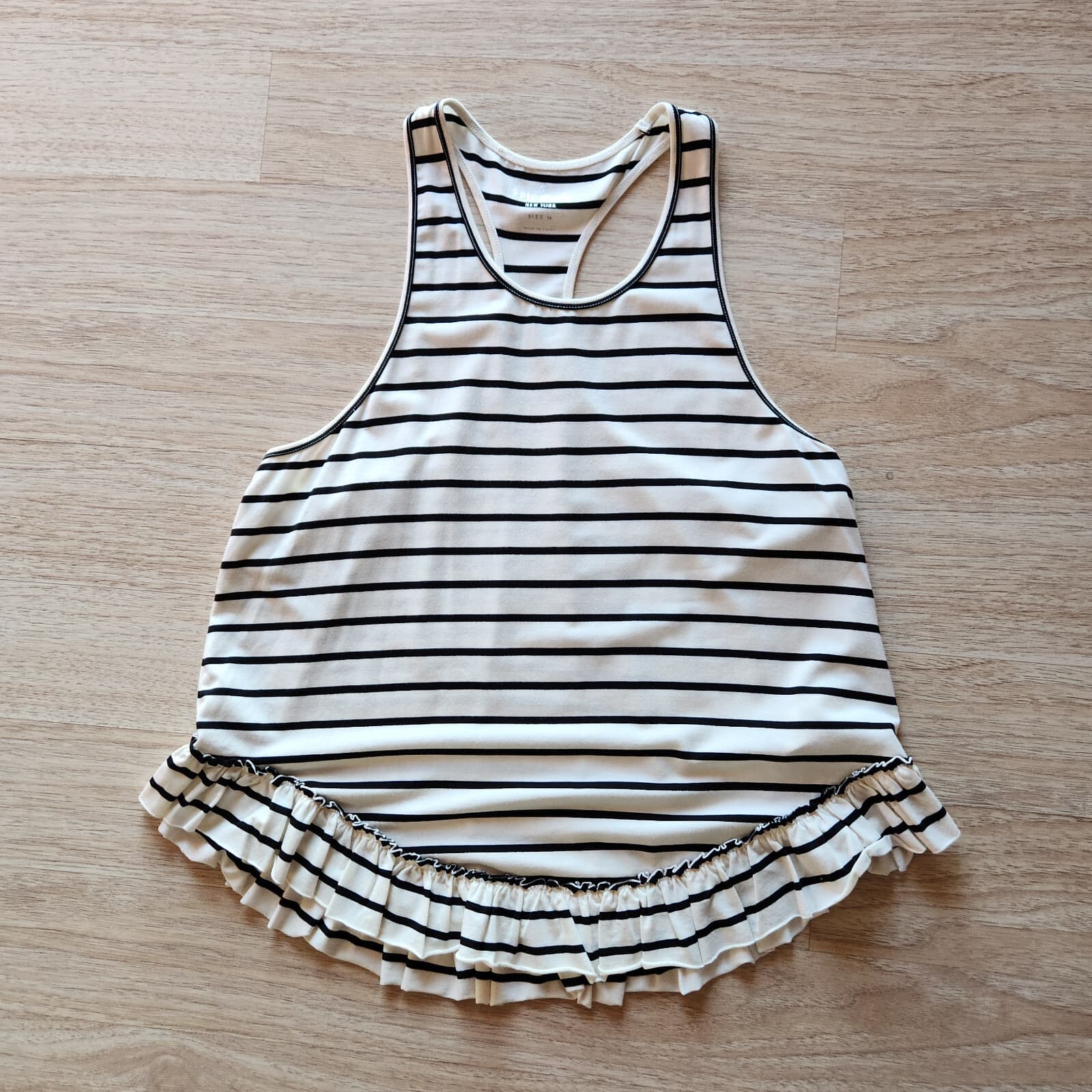 Kate Spade New York Stripe Ruffle Tank Top Modal Buttery-Knit White Black Sz.M - Thumbnail 4
