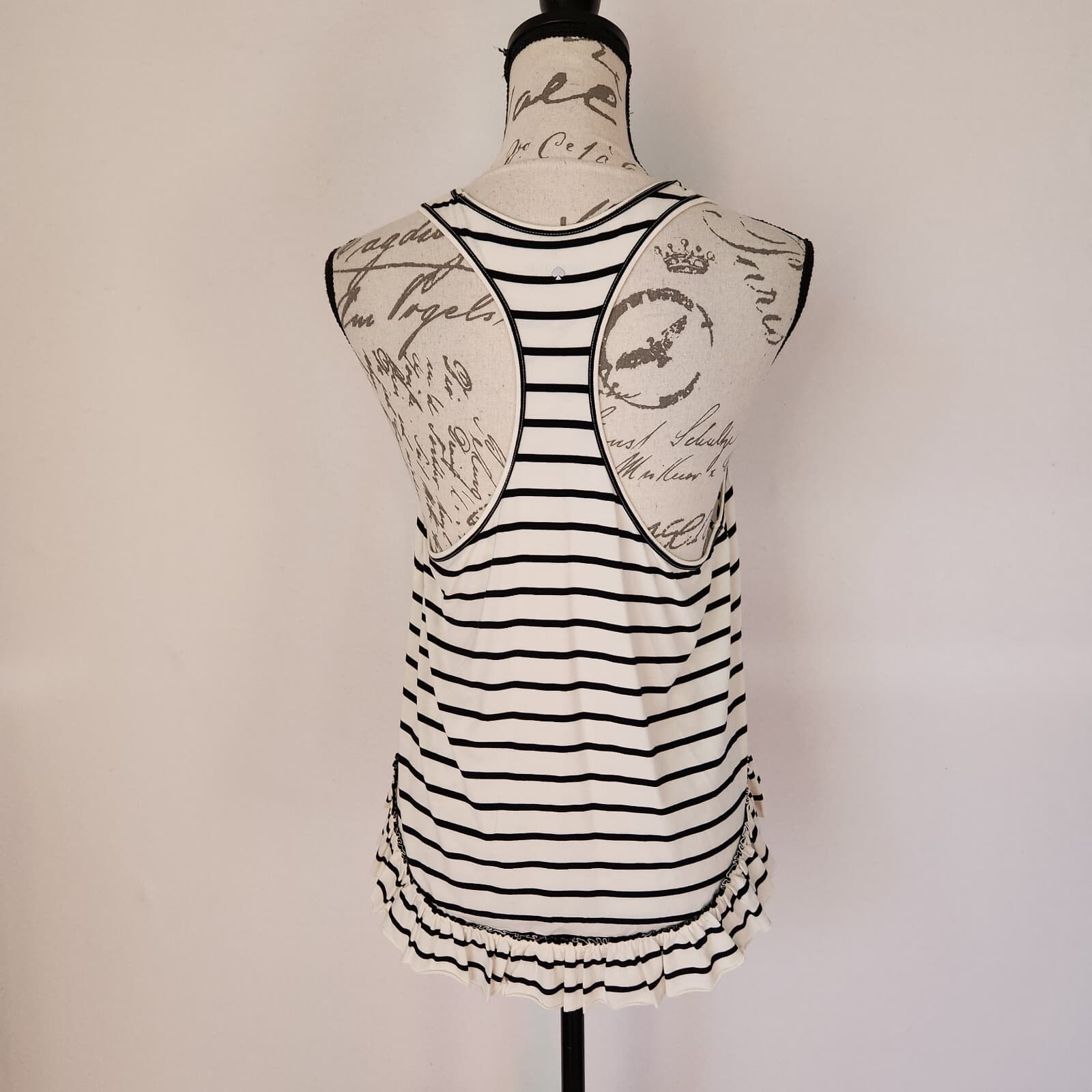 Kate Spade New York Stripe Ruffle Tank Top Modal Buttery-Knit White Black Sz.M - Thumbnail 6