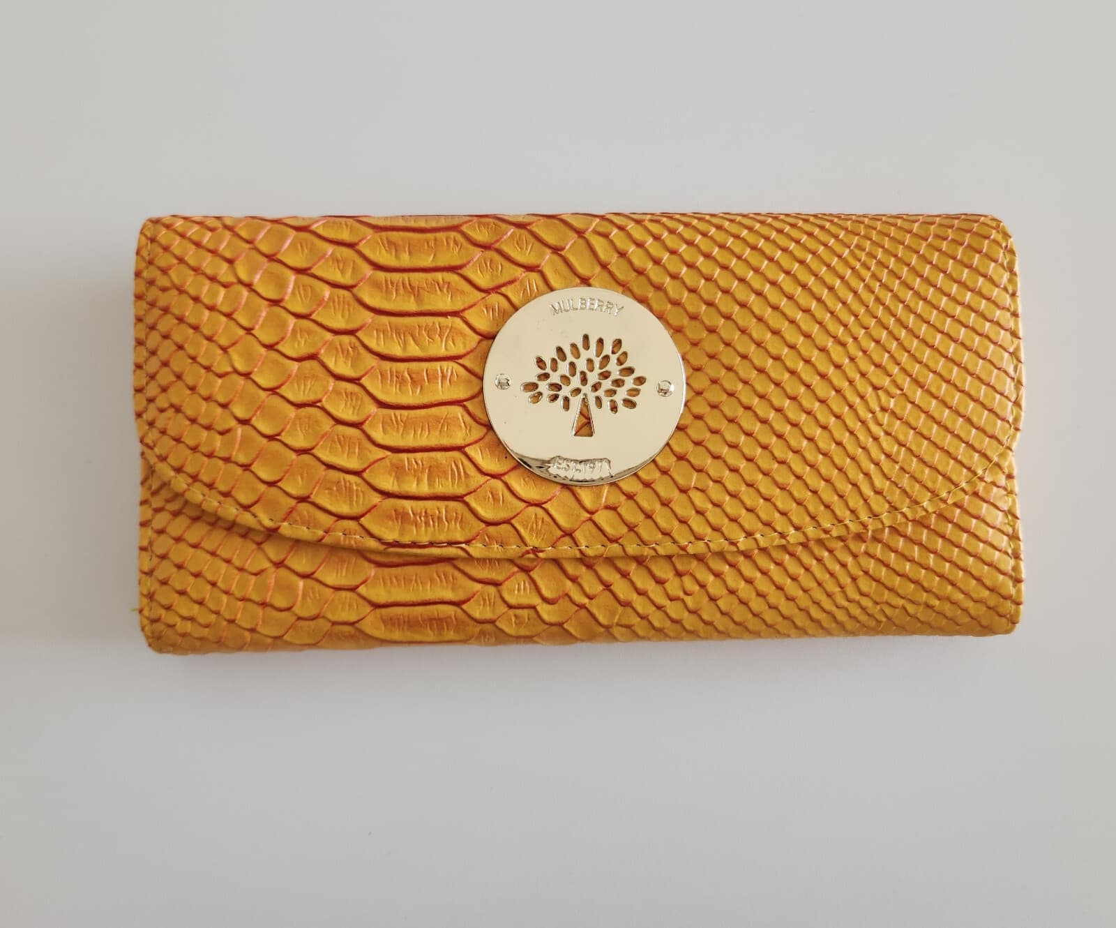 MULBERRY Snake Embossed Leather Continental Wallet Card Slots Magnet Snap Orange - Thumbnail 3