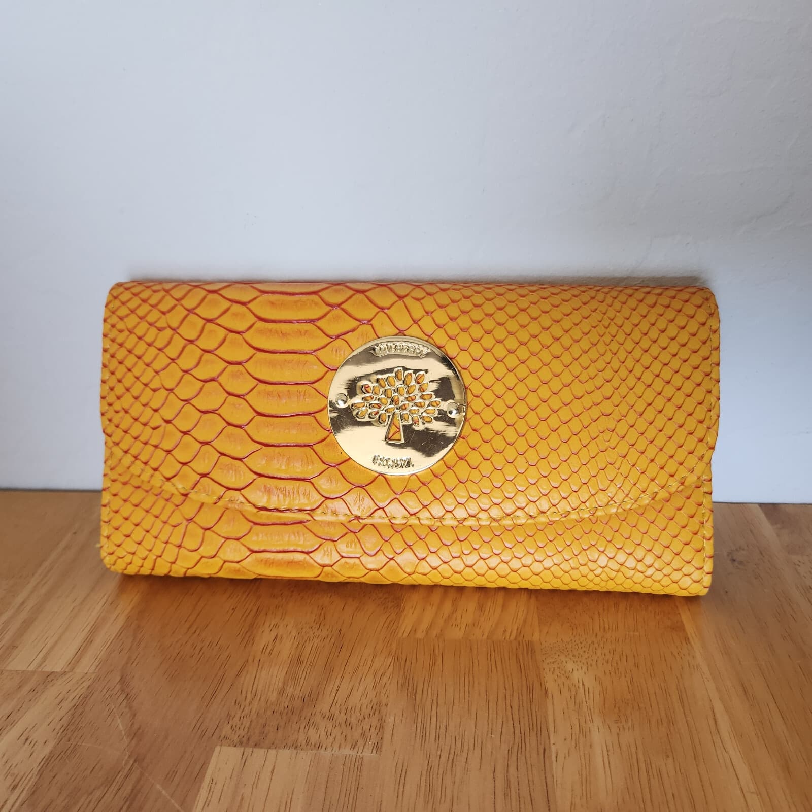 MULBERRY Snake Embossed Leather Continental Wallet Card Slots Magnet Snap Orange - Thumbnail 2