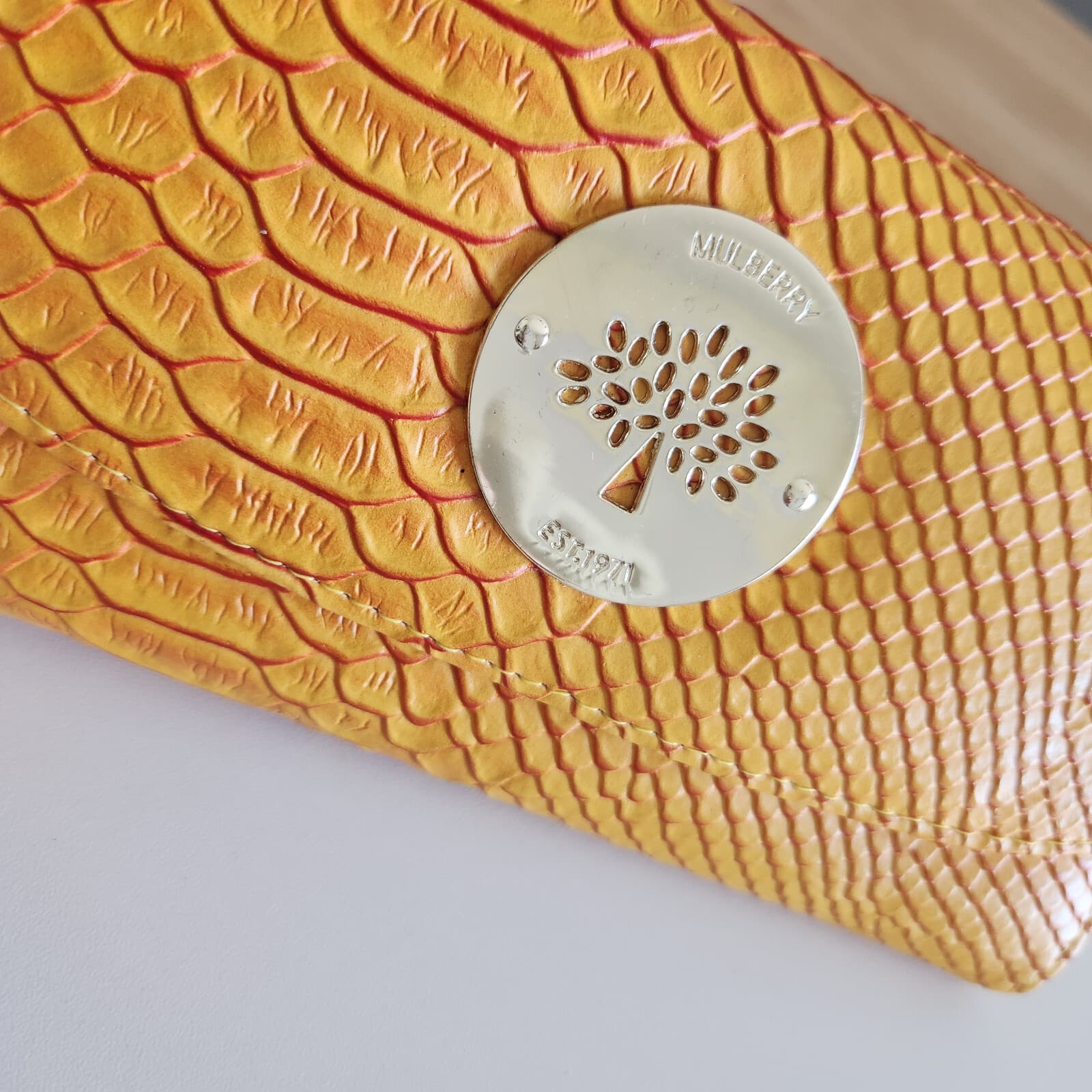 MULBERRY Snake Embossed Leather Continental Wallet Card Slots Magnet Snap Orange - Thumbnail 5
