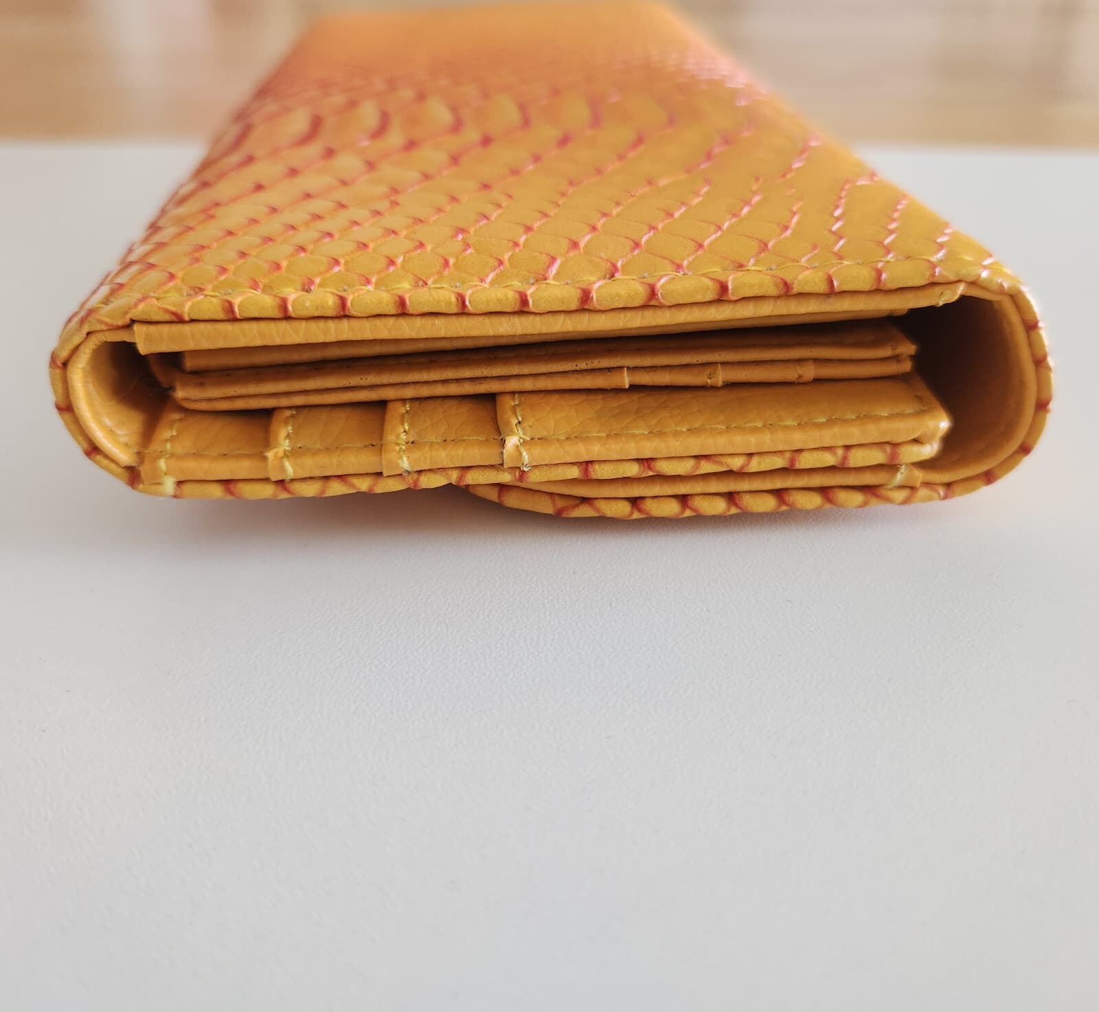 MULBERRY Snake Embossed Leather Continental Wallet Card Slots Magnet Snap Orange - Thumbnail 8