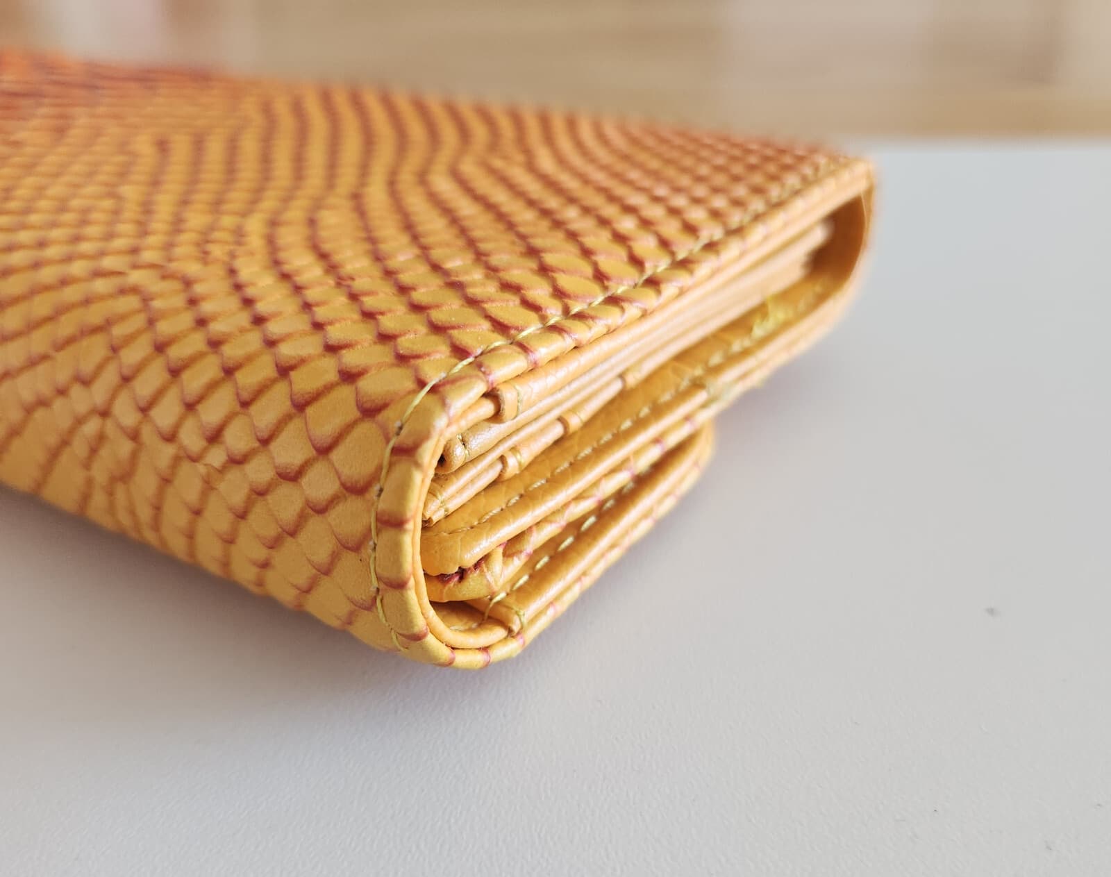 MULBERRY Snake Embossed Leather Continental Wallet Card Slots Magnet Snap Orange - Thumbnail 9