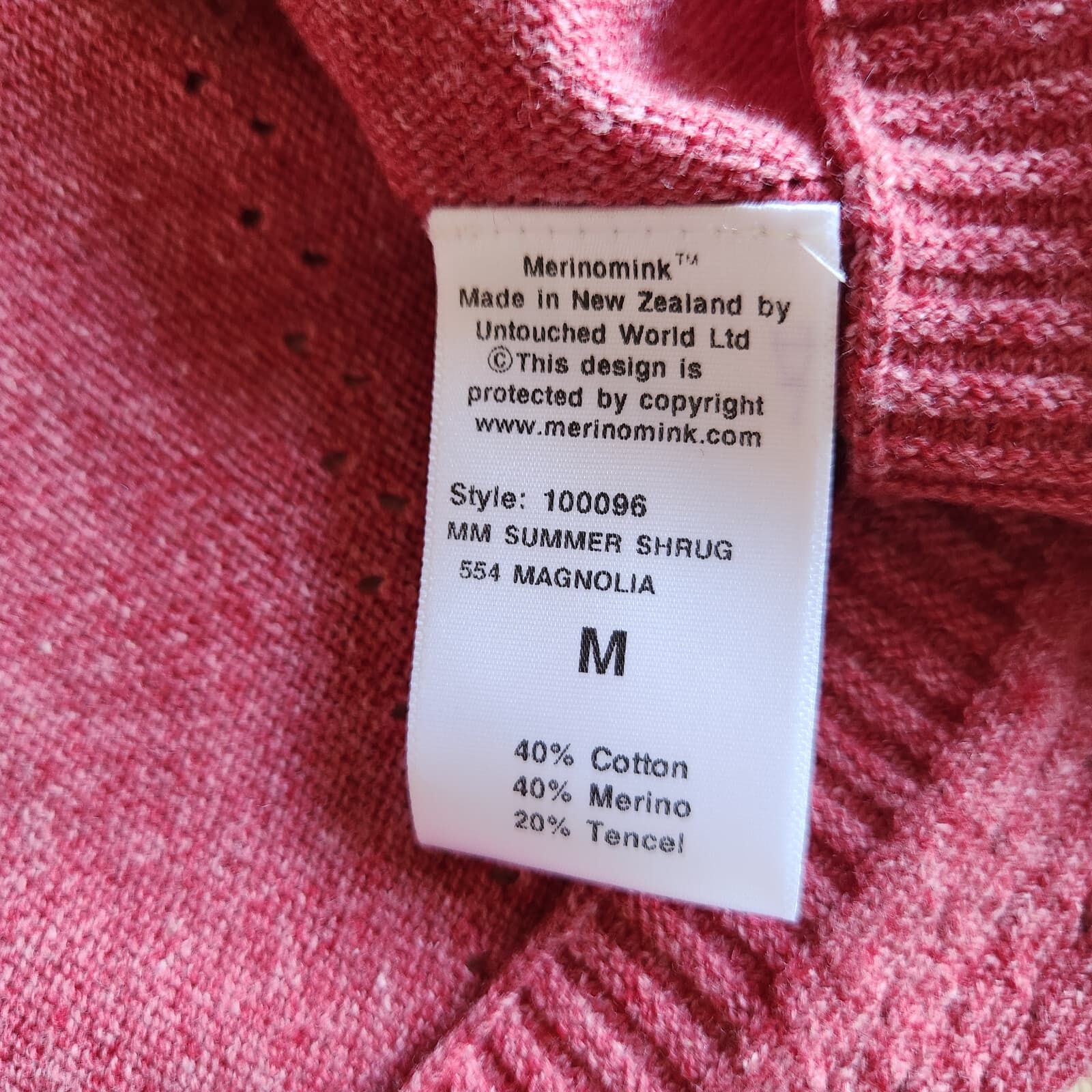 Merinomink New Zealand Duster Draped Cardigan Summer Shrug Magnolia Red Sz.M - Thumbnail 9