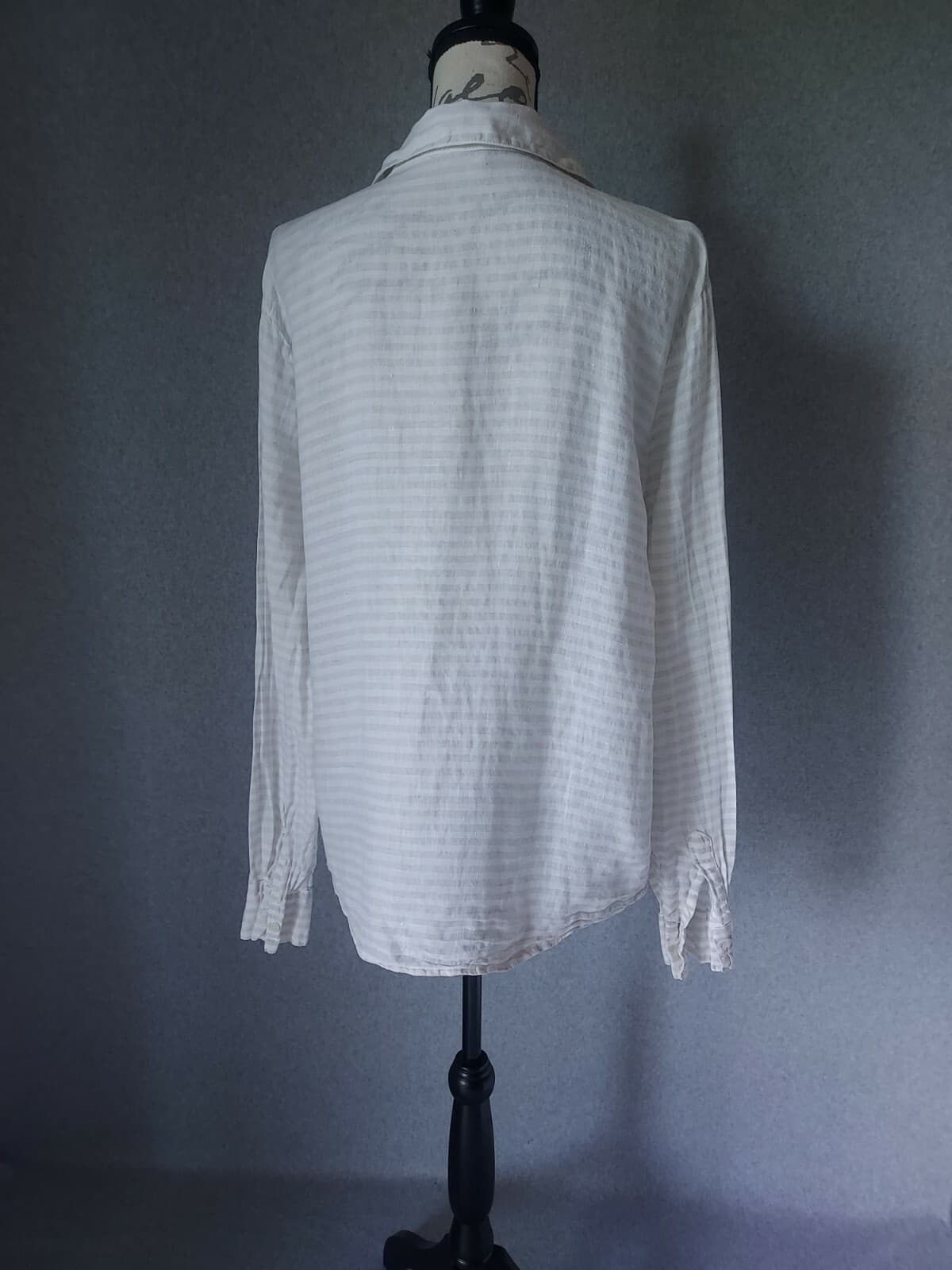 CP Shades Linen Tunic Shirt Button-Up Long Sleeve White Cream Stripe Chest 46" - Thumbnail 6