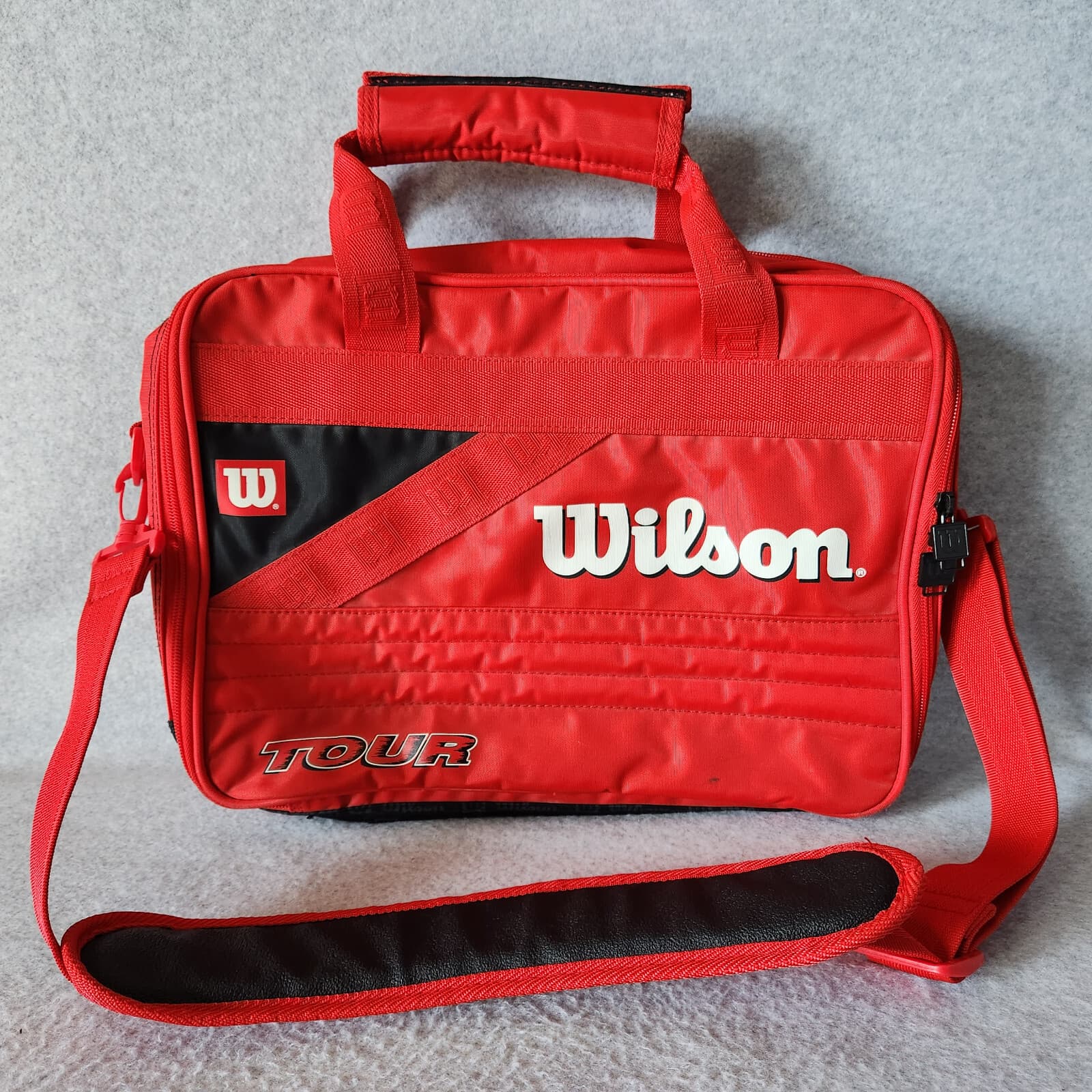 Wilson Tour Sports Messenger Laptop Travel Bag Compartments Zip Red Spellout - Thumbnail 3