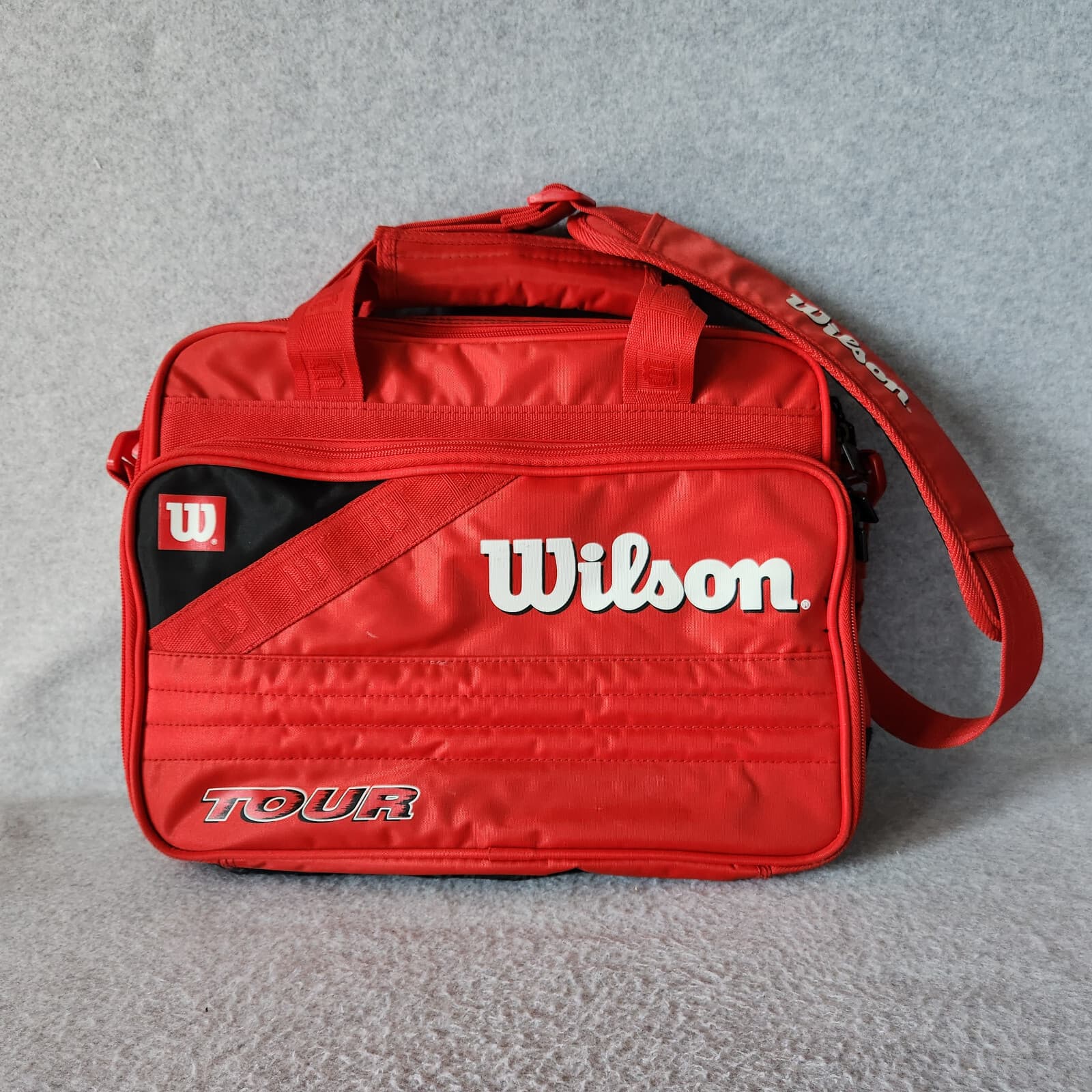 Wilson Tour Sports Messenger Laptop Travel Bag Compartments Zip Red Spellout - Thumbnail 2