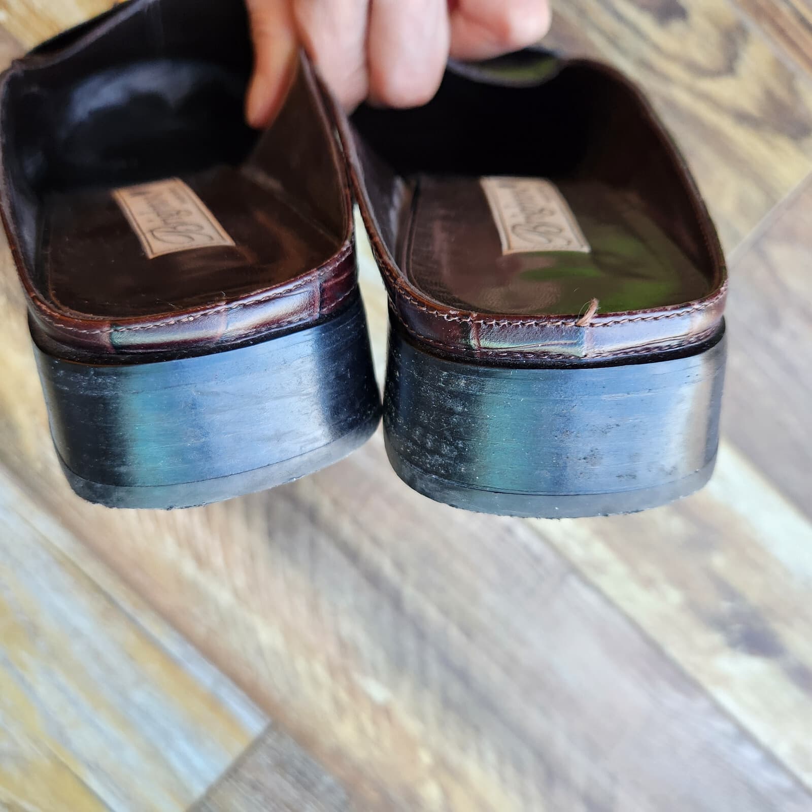 Brighton Jade Made in Italy Croc-Embossed Leather Mule Slide-On Brown Women 8.5 - Thumbnail 9