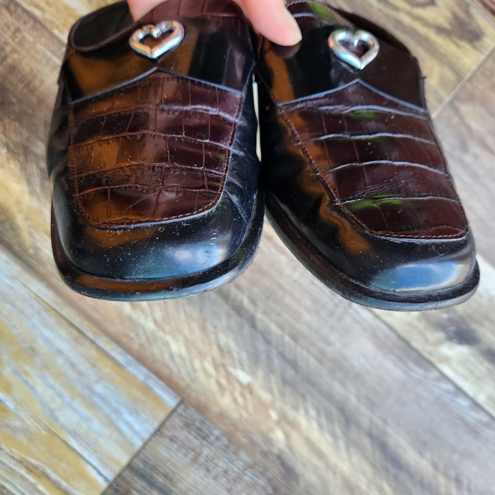 Brighton Jade Made in Italy Croc-Embossed Leather Mule Slide-On Brown Women 8.5 - Thumbnail 8