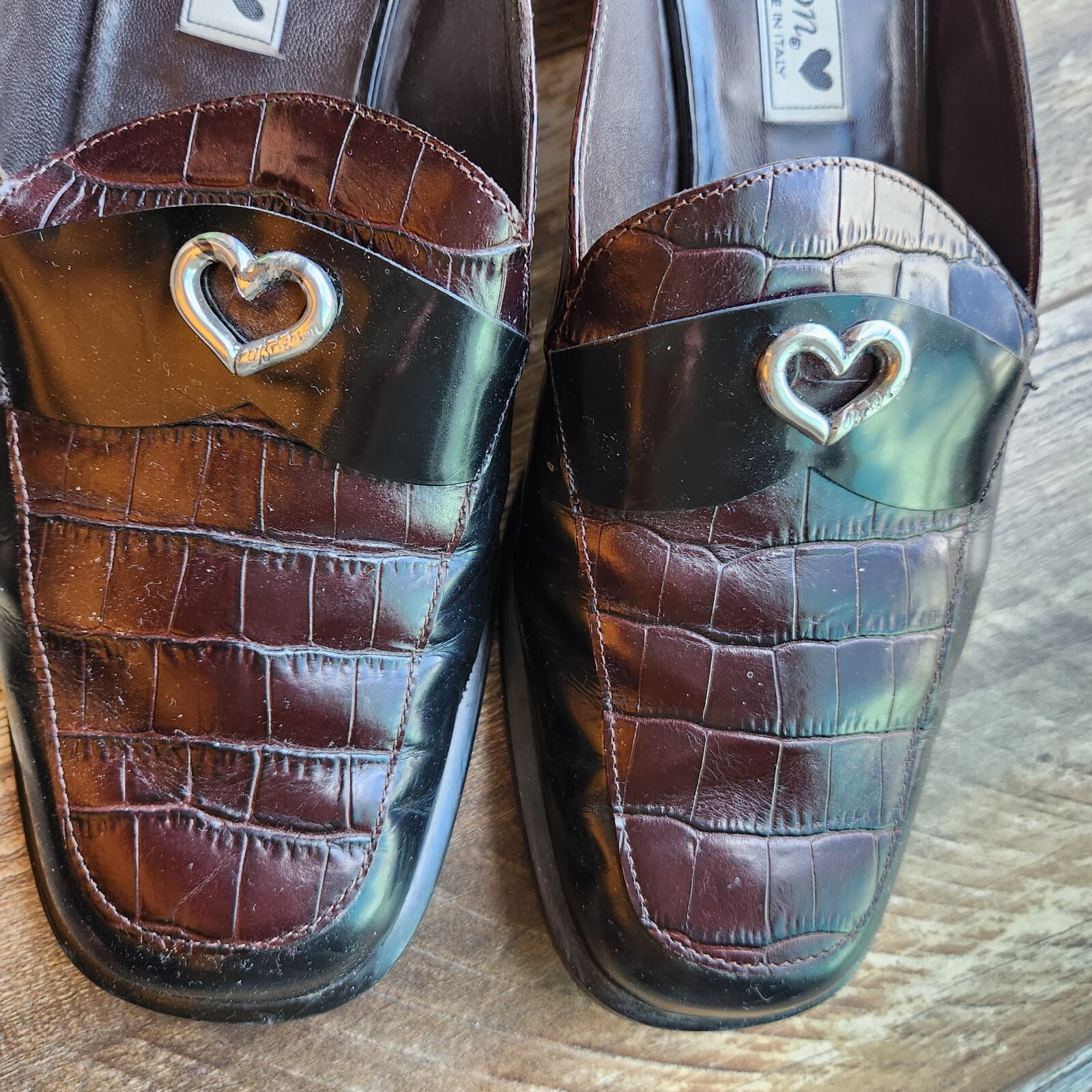 Brighton Jade Made in Italy Croc-Embossed Leather Mule Slide-On Brown Women 8.5 - Thumbnail 4