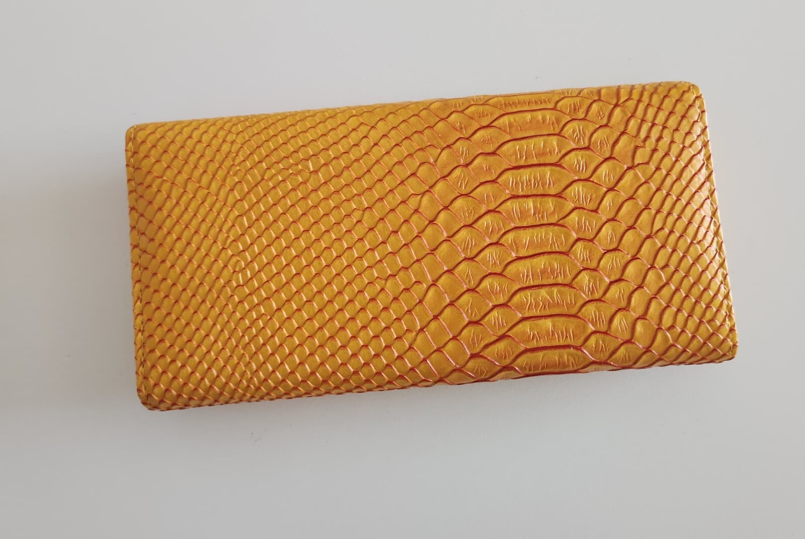 MULBERRY Snake Embossed Leather Continental Wallet Card Slots Magnet Snap Orange - Thumbnail 4
