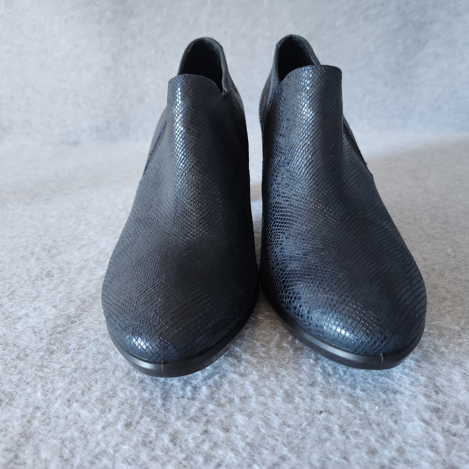 EUC ecco Leather Snakeskin Shootie Ankle Boots Platform Heel Slide On Blue EU42 - Thumbnail 5