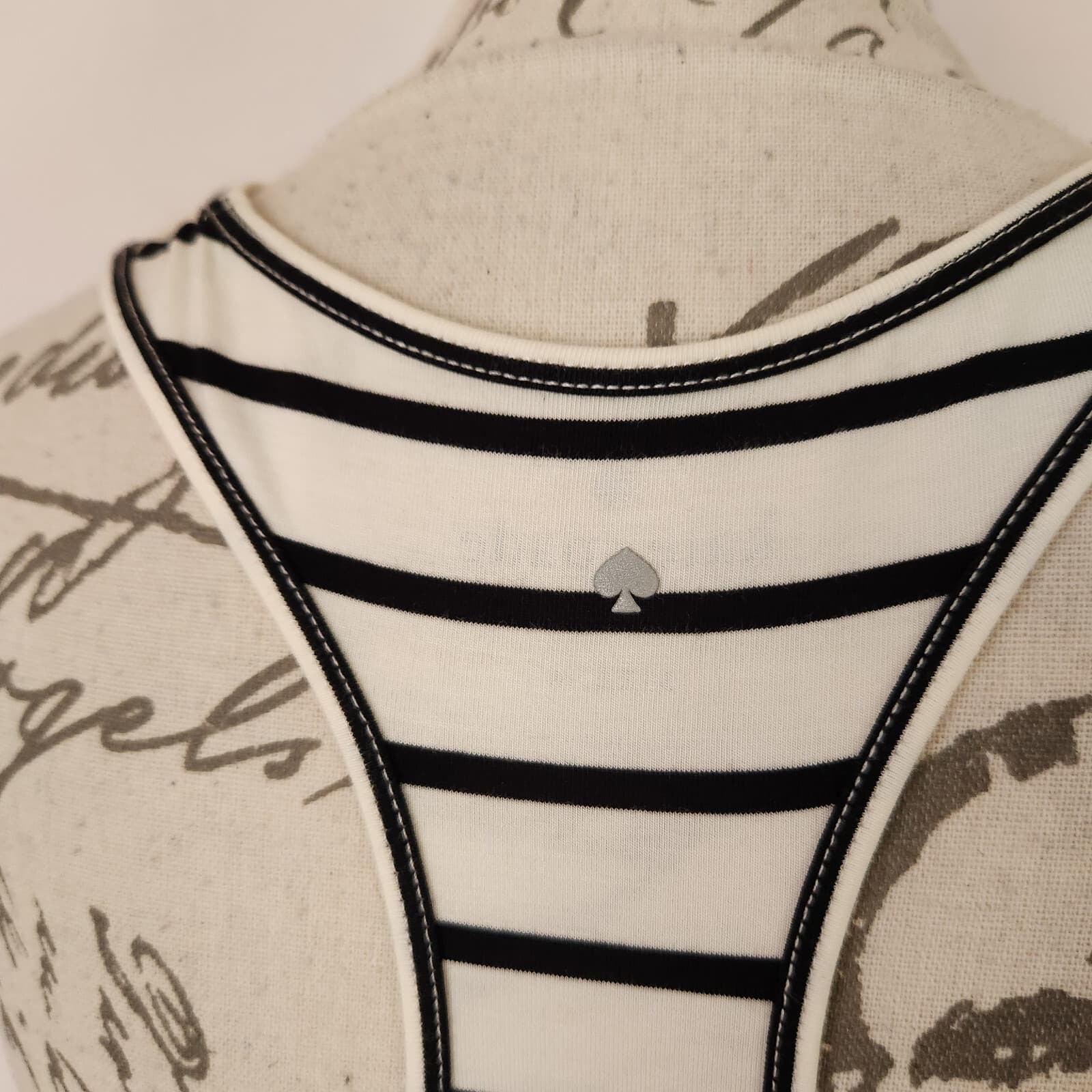 Kate Spade New York Stripe Ruffle Tank Top Modal Buttery-Knit White Black Sz.M - Thumbnail 7