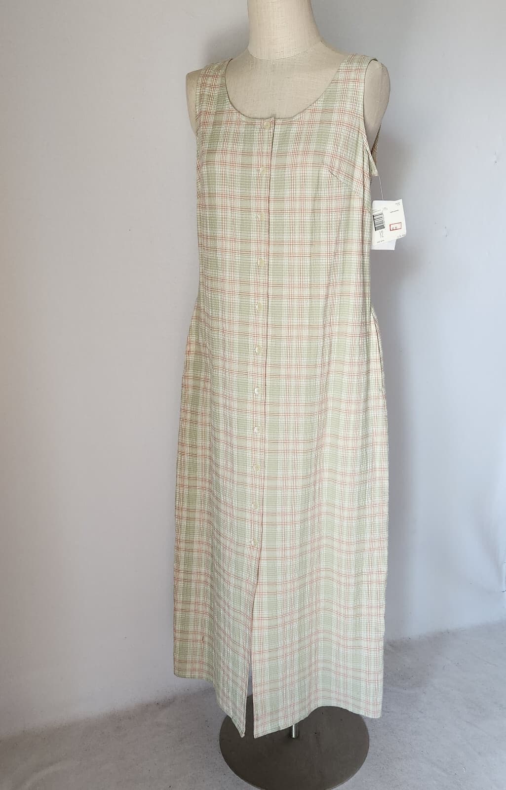 Vintage NWT Liz Claiborne Terra Sahara Plaid Button-Front Maxi Dress Green Sz.12 - Thumbnail 2
