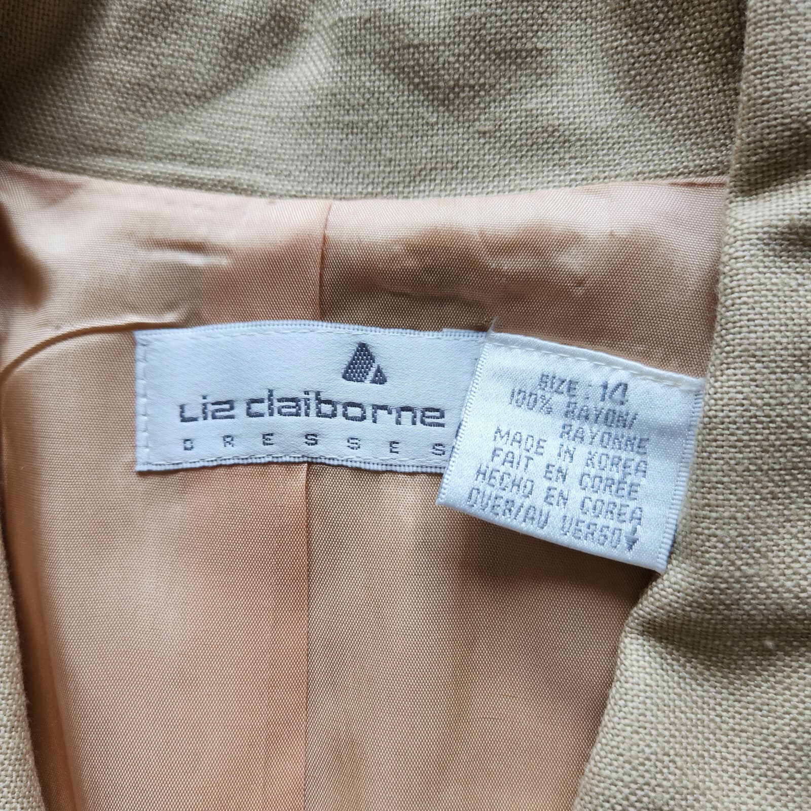 Vintage NWT Liz Claiborne Midi Dress Cap Sleeve Gold-Button Rayon Sand Sz.14 - Thumbnail 10