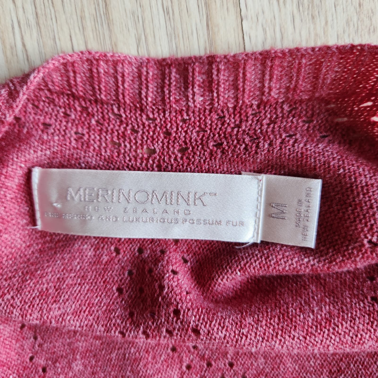 Merinomink New Zealand Duster Draped Cardigan Summer Shrug Magnolia Red Sz.M - Thumbnail 8
