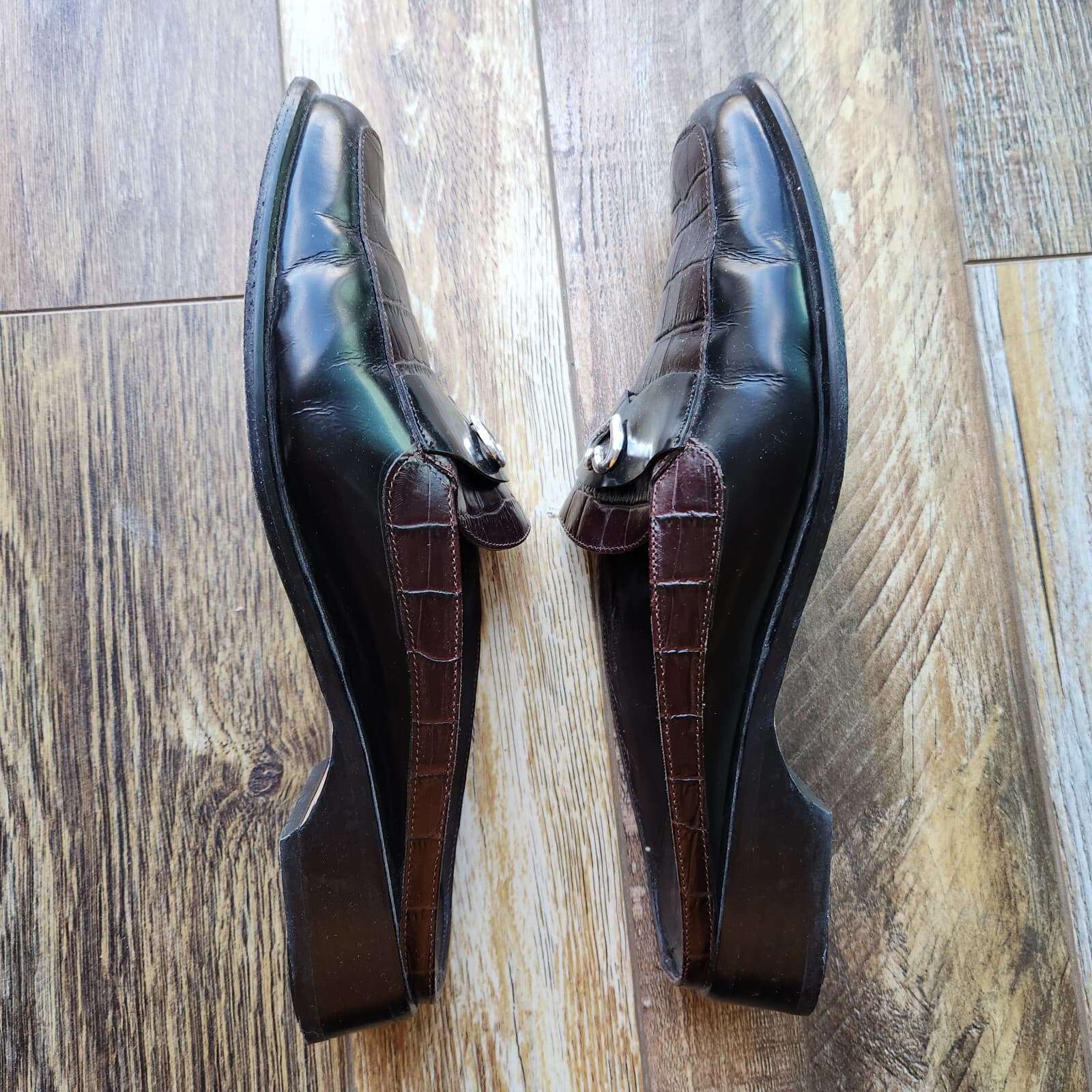Brighton Jade Made in Italy Croc-Embossed Leather Mule Slide-On Brown Women 8.5 - Thumbnail 5