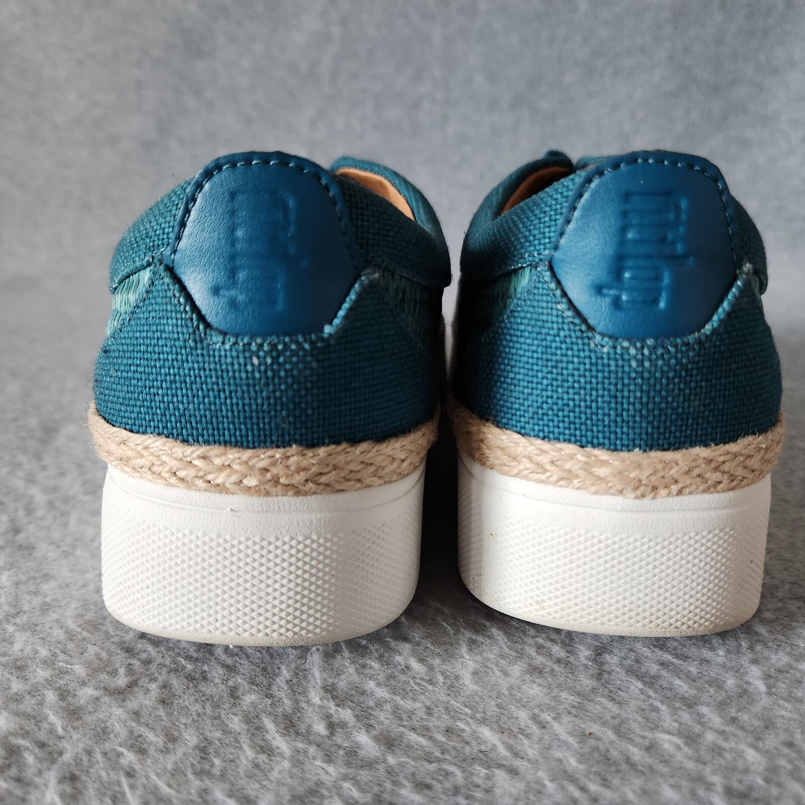 EUC FitFlop Rally Basket Weave Raffia Canvas Fashion Sneaker Lace Blue Women US8 - Thumbnail 8