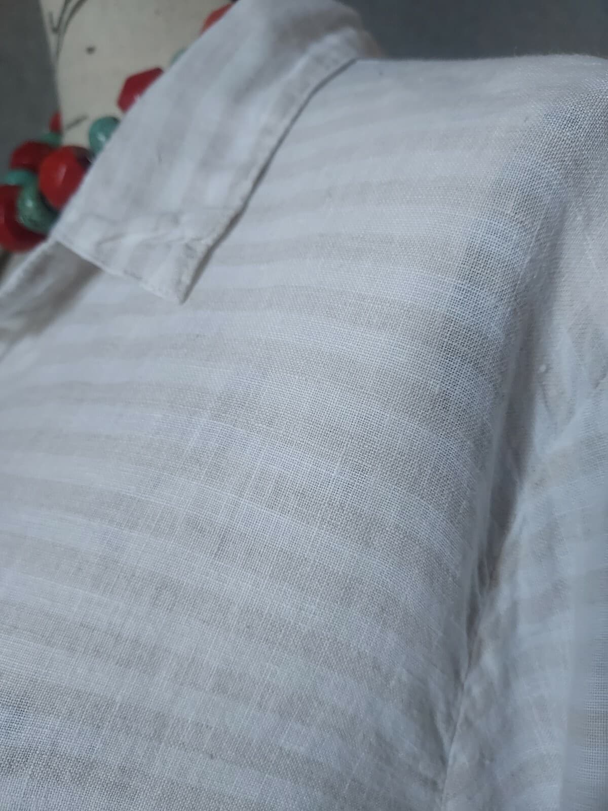 CP Shades Linen Tunic Shirt Button-Up Long Sleeve White Cream Stripe Chest 46" - Thumbnail 3