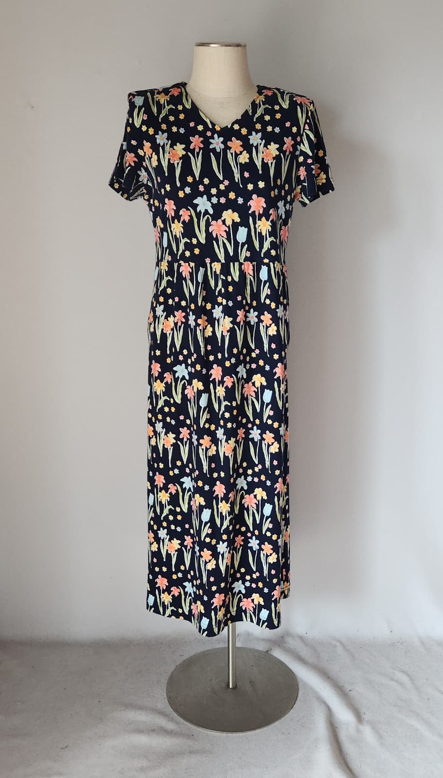 Vintage Talbots Made in USA Floral Midi Sheath Dress Pocket Blue Cotton Sz.M - Thumbnail 2