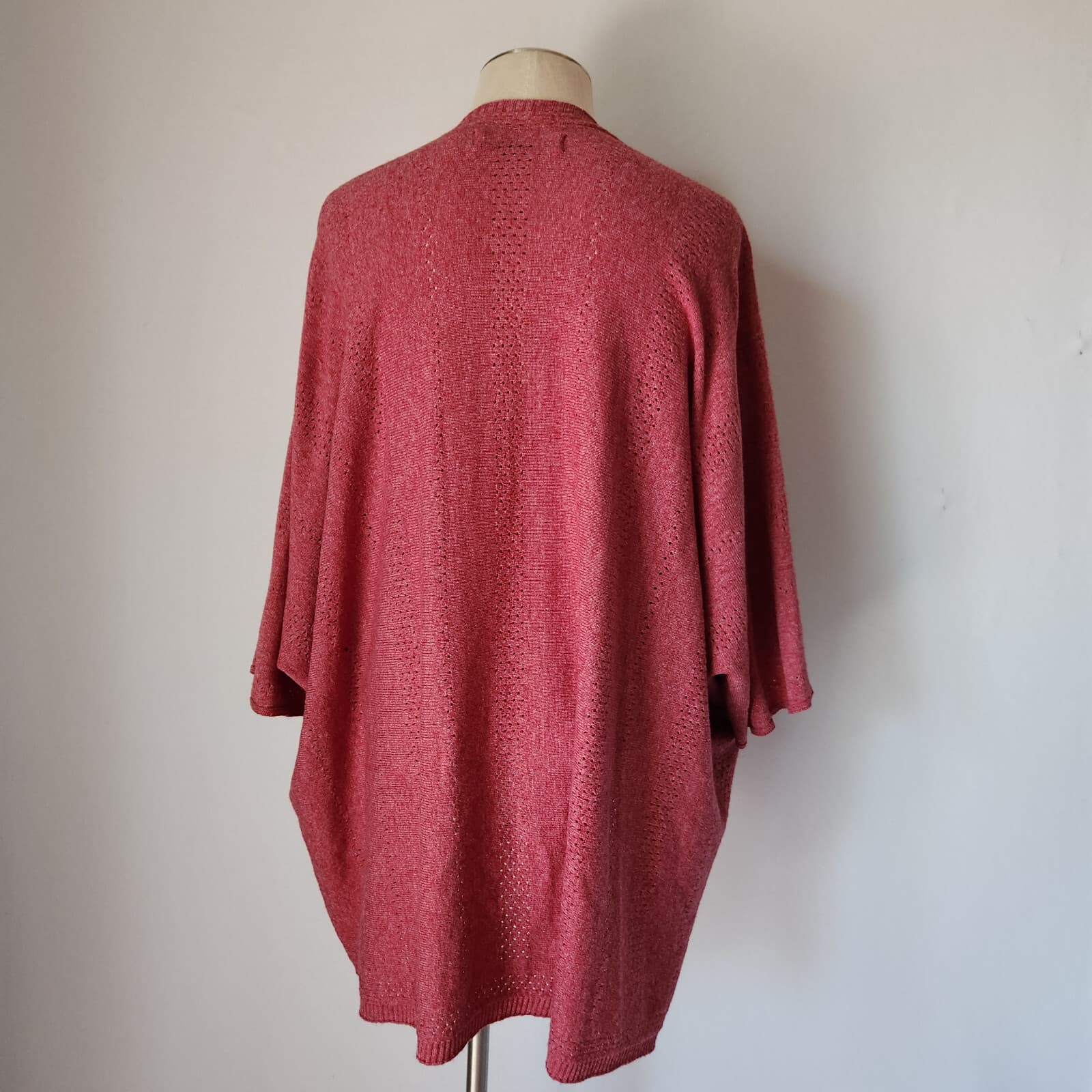 Merinomink New Zealand Duster Draped Cardigan Summer Shrug Magnolia Red Sz.M - Thumbnail 6