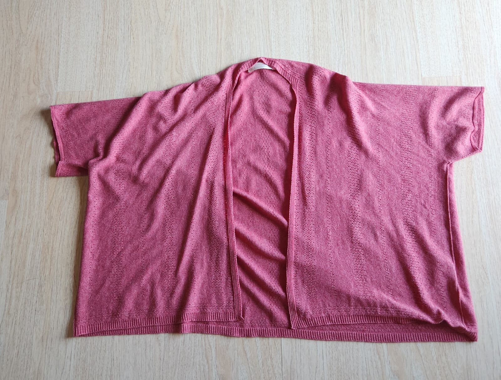 Merinomink New Zealand Duster Draped Cardigan Summer Shrug Magnolia Red Sz.M - Thumbnail 4