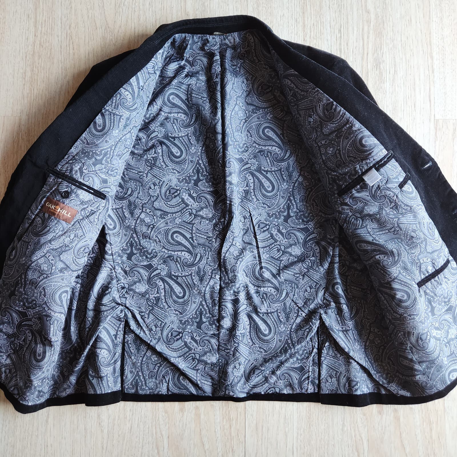 Oak Hill Cordoroy Sport Blazer Jacket Paisley Lined 2-Button Black Men's 2XL - Thumbnail 6
